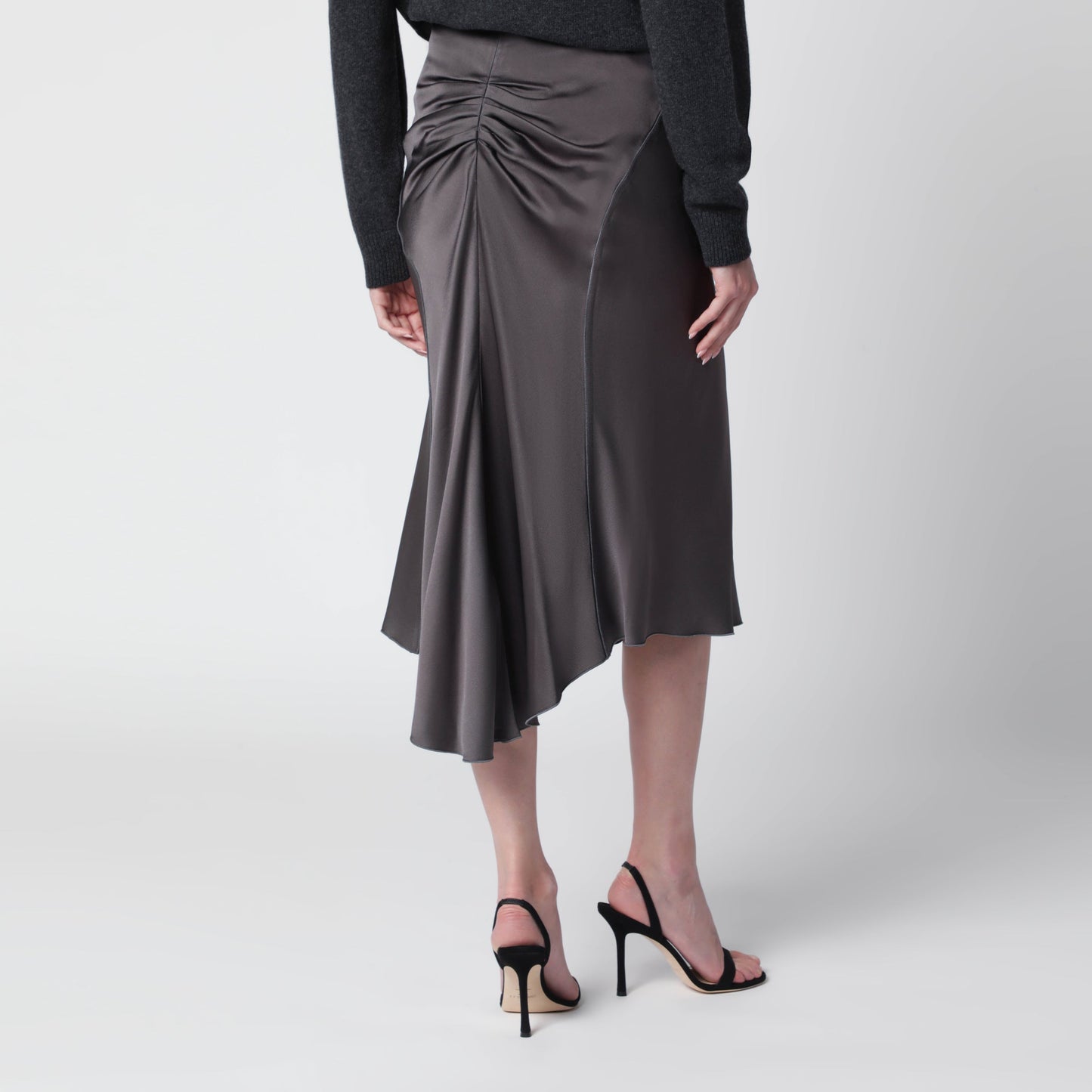 Victoria Beckham Bela Midi Skirt In Mineral Grey Crãªpe Satin Women VICTORIA BECKHAM