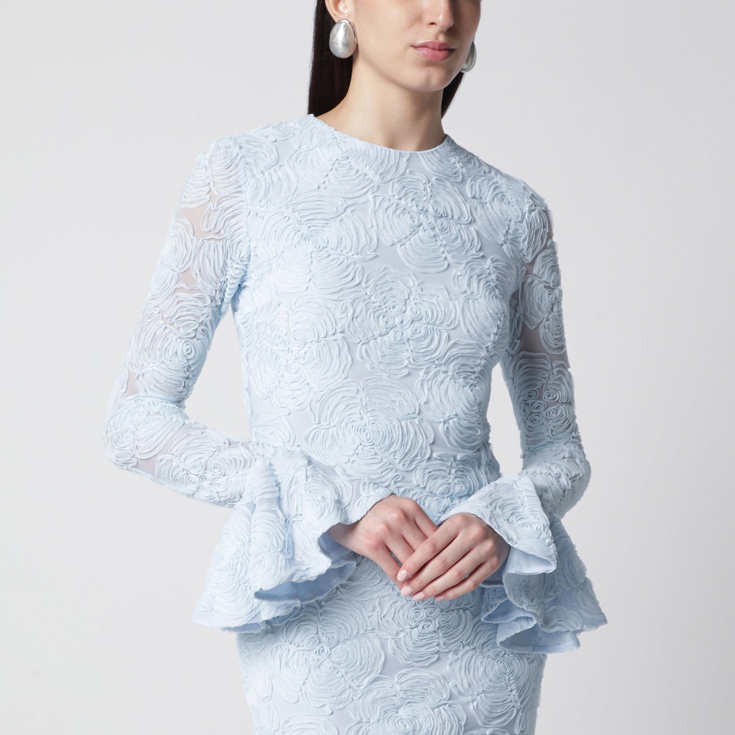Rotate Light Blue Ruffled Mesh Mini Dress Women ROTATE