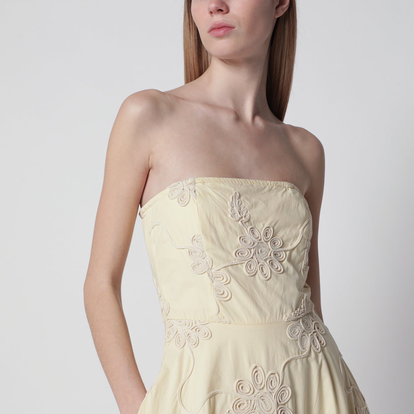 Rotate Yellow Midi Dress With Floral Appliques Women ROTATE