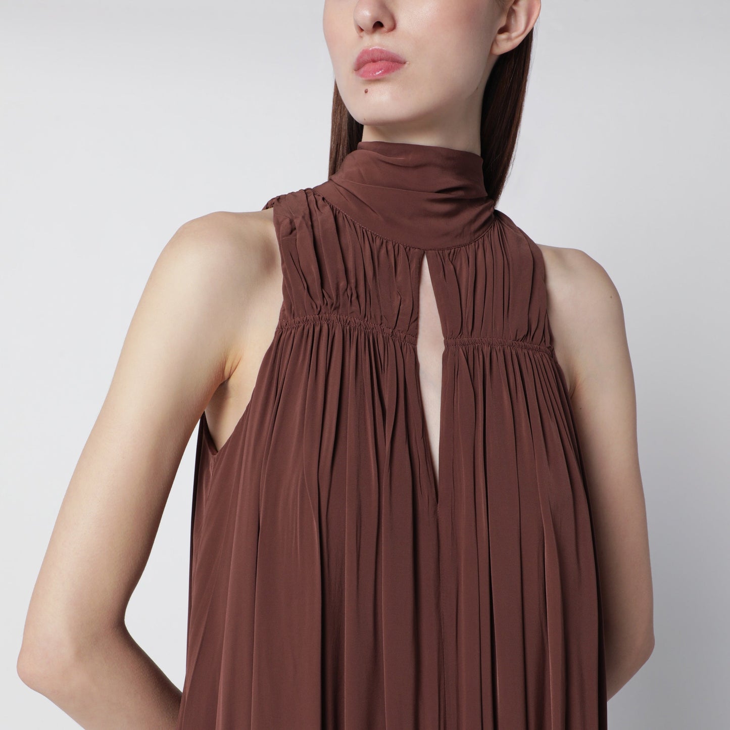 Rotate Dark Brown Gathered Mini Dress With Ruching Women ROTATE