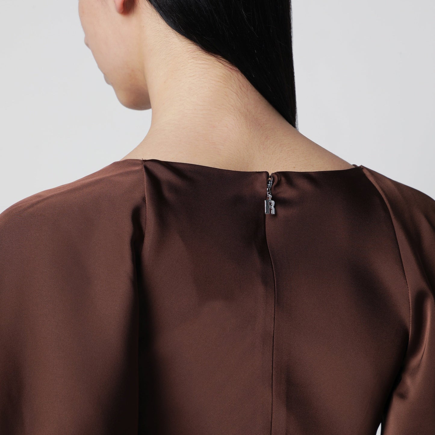 Rotate Long Satin Dress With Flutter Sleeves In Potting Soil Women ROTATE