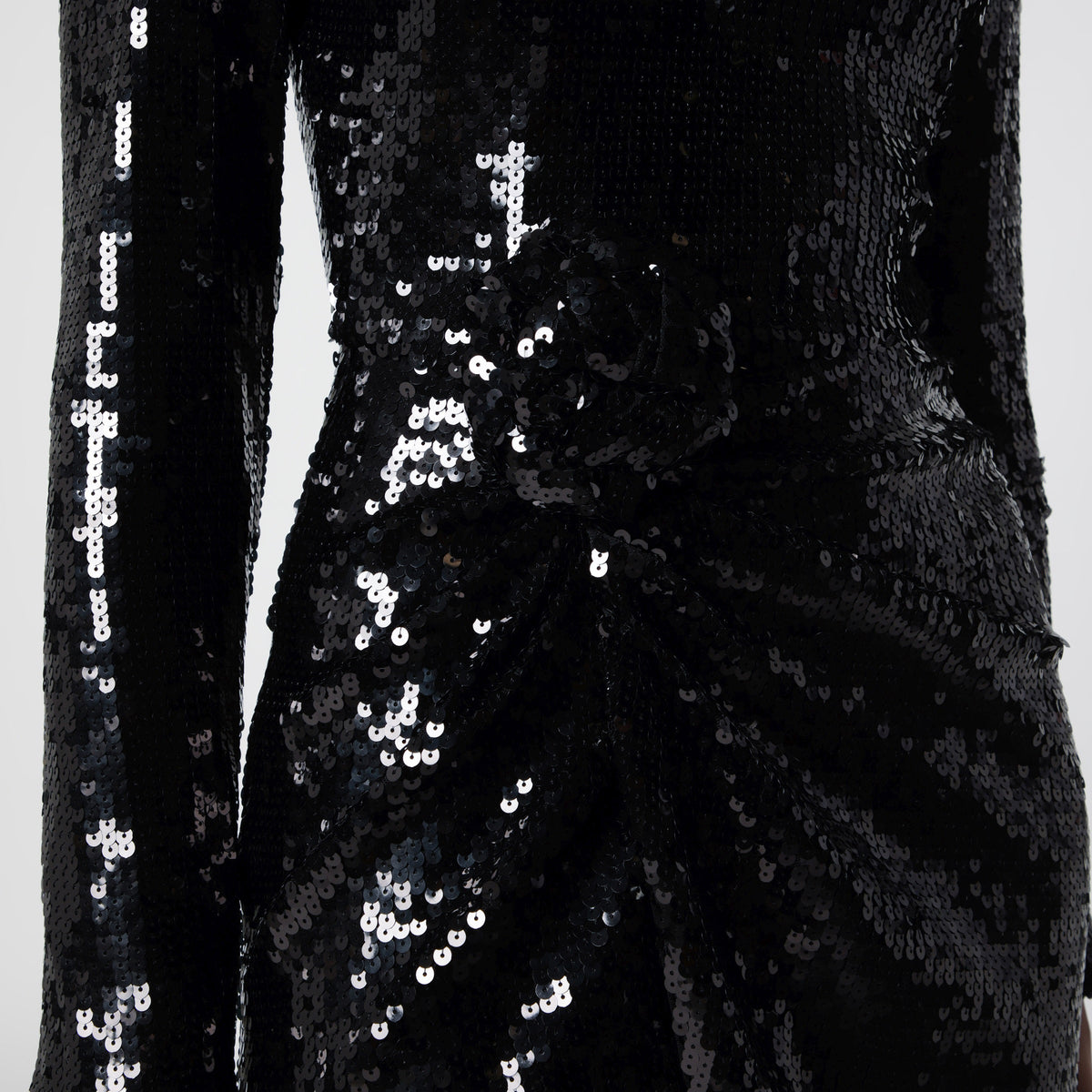 Rotate Black Sequined Mini Dress With Rosette Women ROTATE