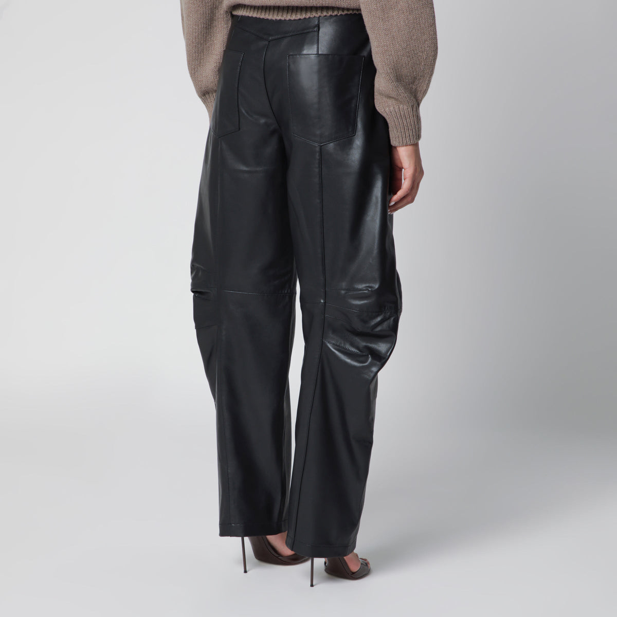 Rotate Black Lamb Leather Cargo Trousers Women ROTATE