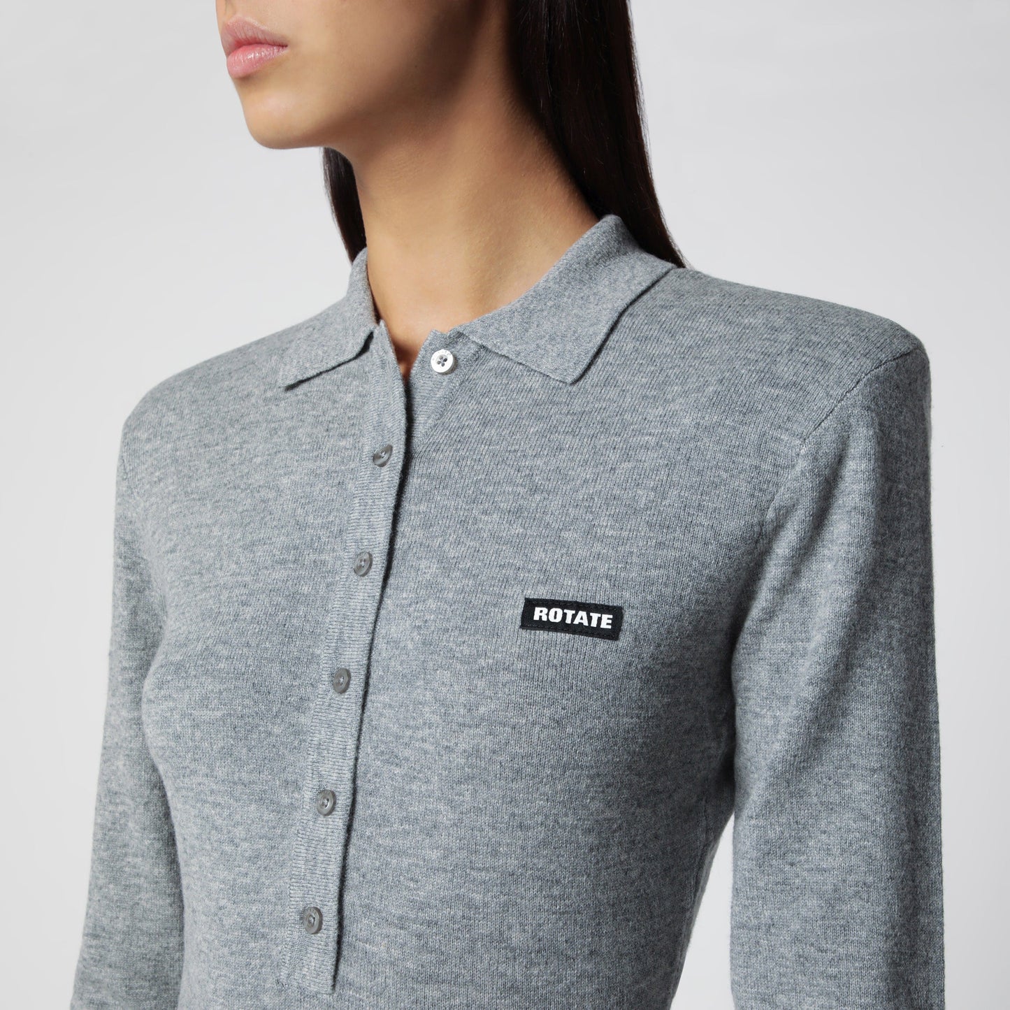 Rotate Grey Wool Long-Sleeve Polo Shirt Women ROTATE