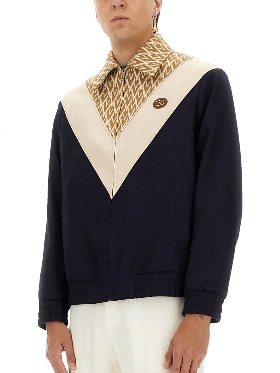 Valentino Men Wool Bomber Jacket With Print Toute La V VALENTINO