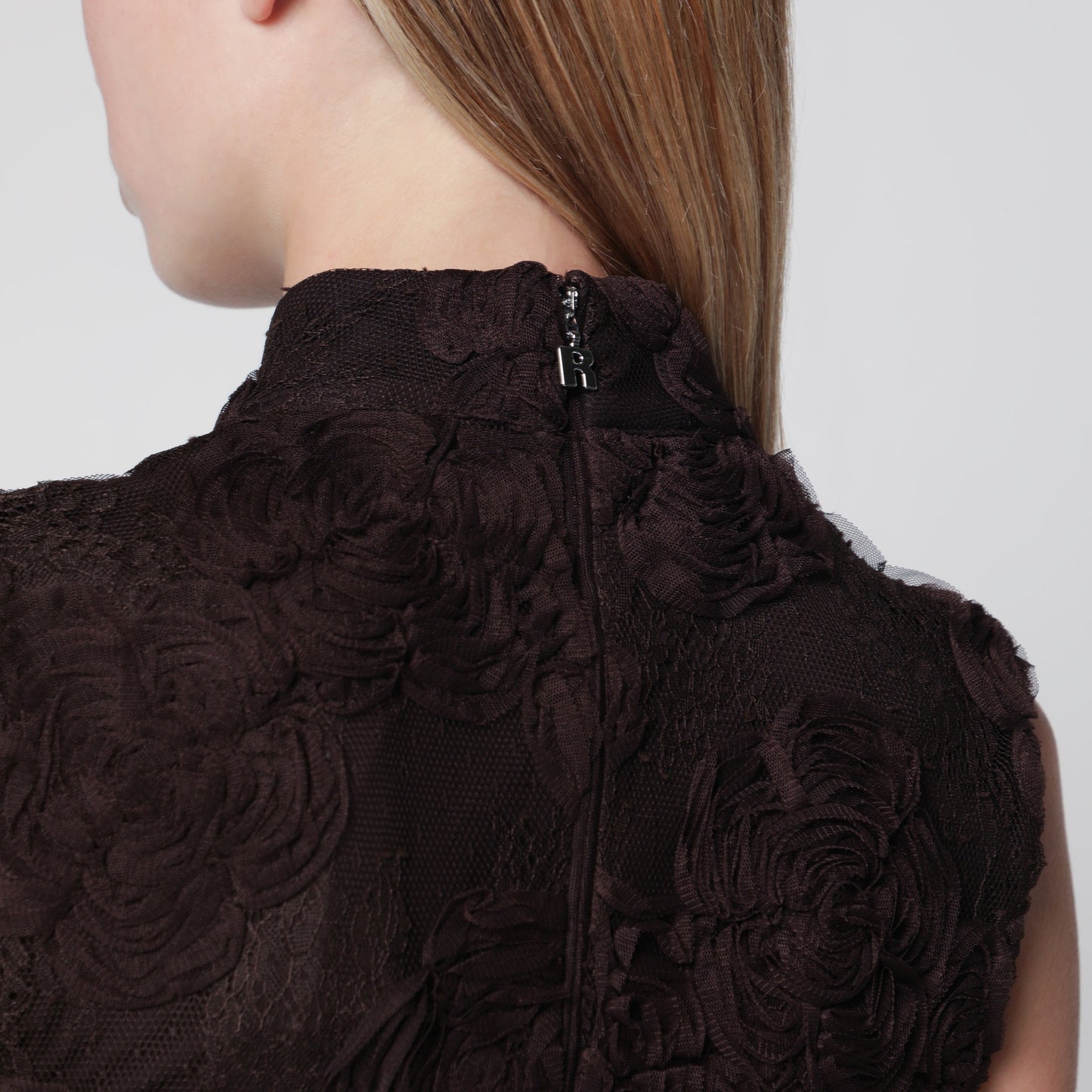 Rotate Dark Brown 3D Flower Dress Women ROTATE