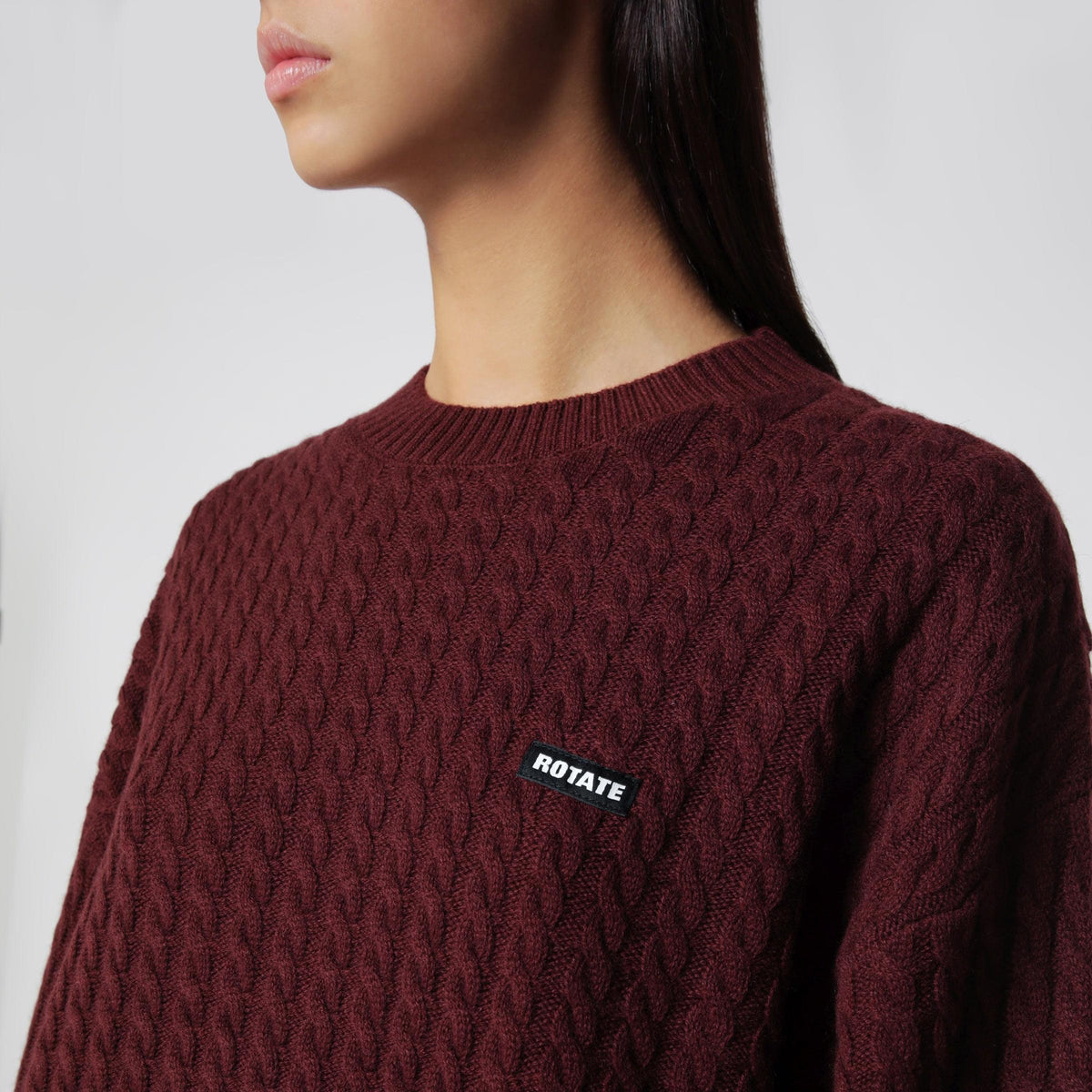 Rotate Chocolate Wool And Cashmere Cable-Knit Sweater Women ROTATE