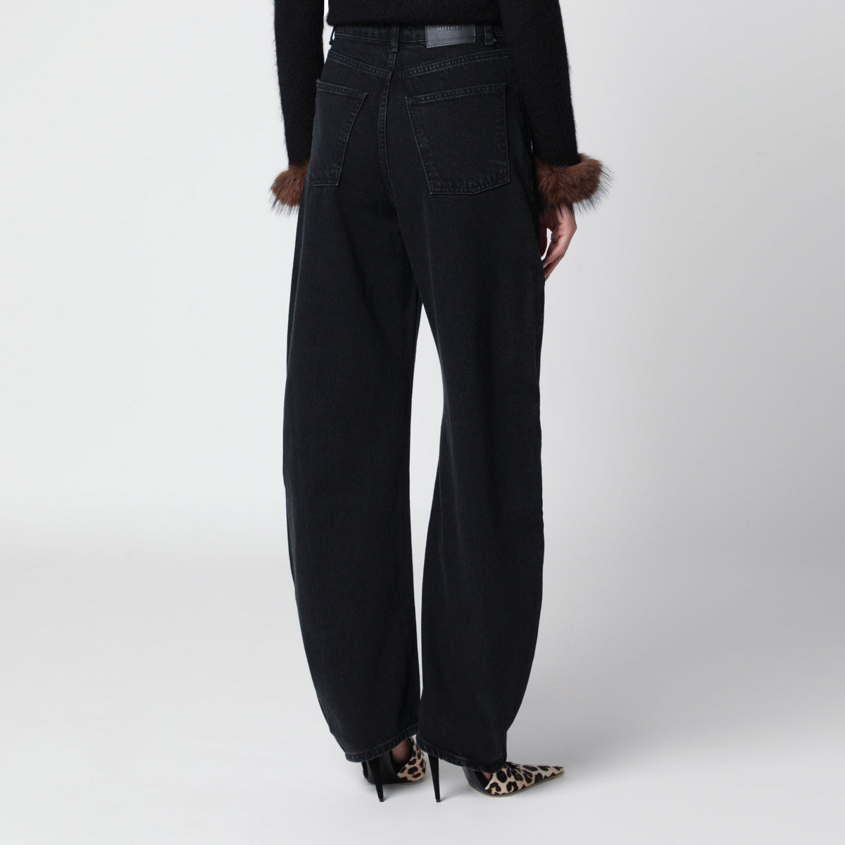 Rotate Draped Barrel Leg Black Denim Jeans Women ROTATE