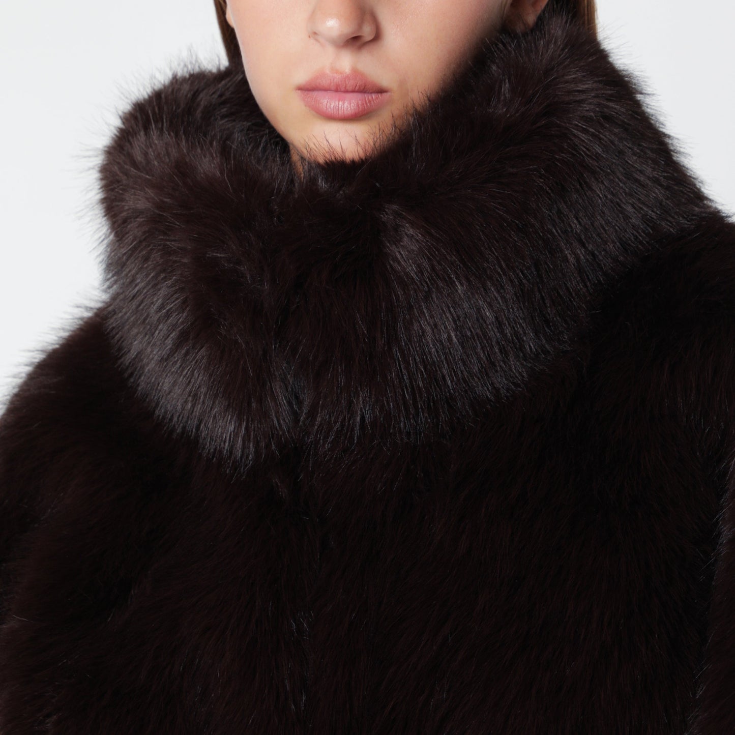 Rotate Short Taupe Faux Fur Jacket Women ROTATE