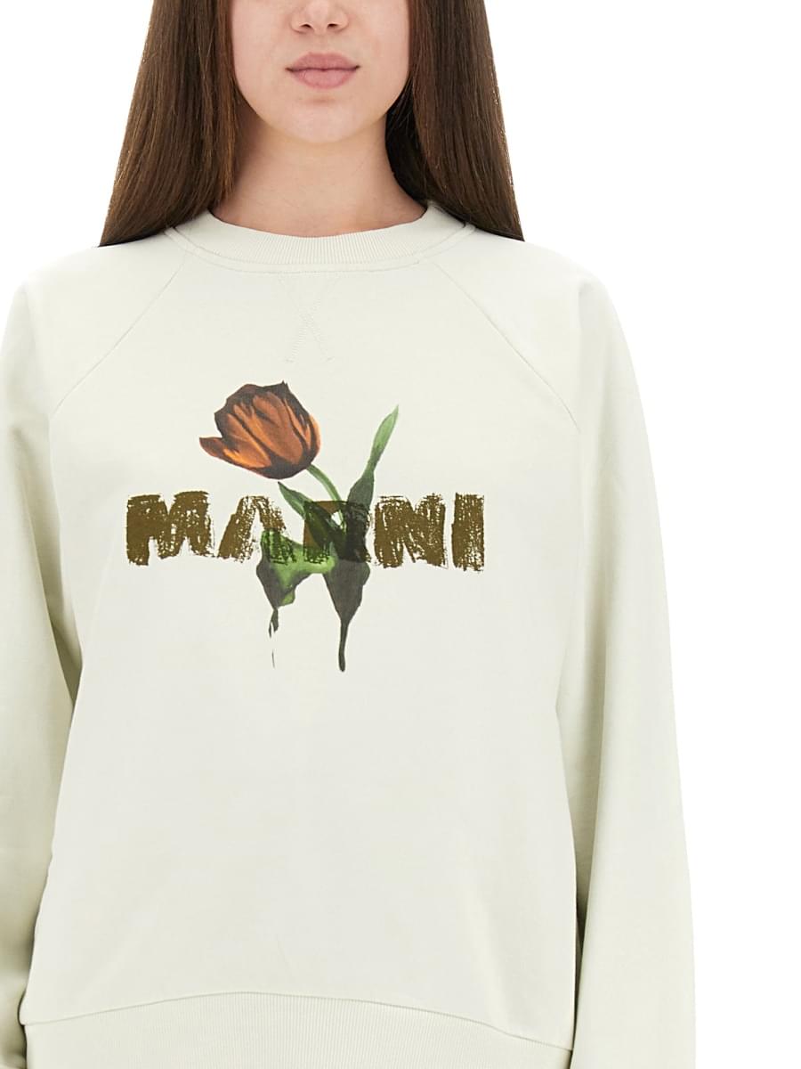 Marni Women White Cotton Sweatshirt With Tulip Print MARNI