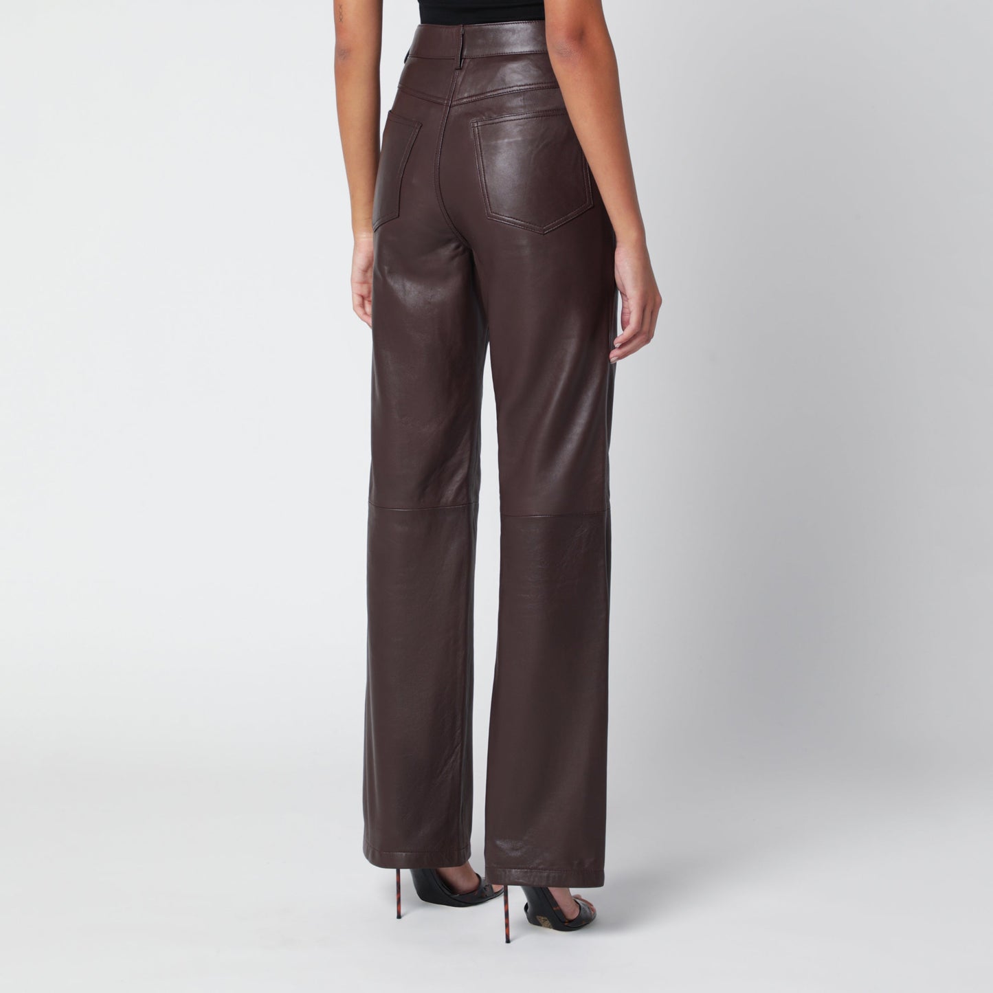Rotate Mole-Colored Straight Leather Trousers Women ROTATE