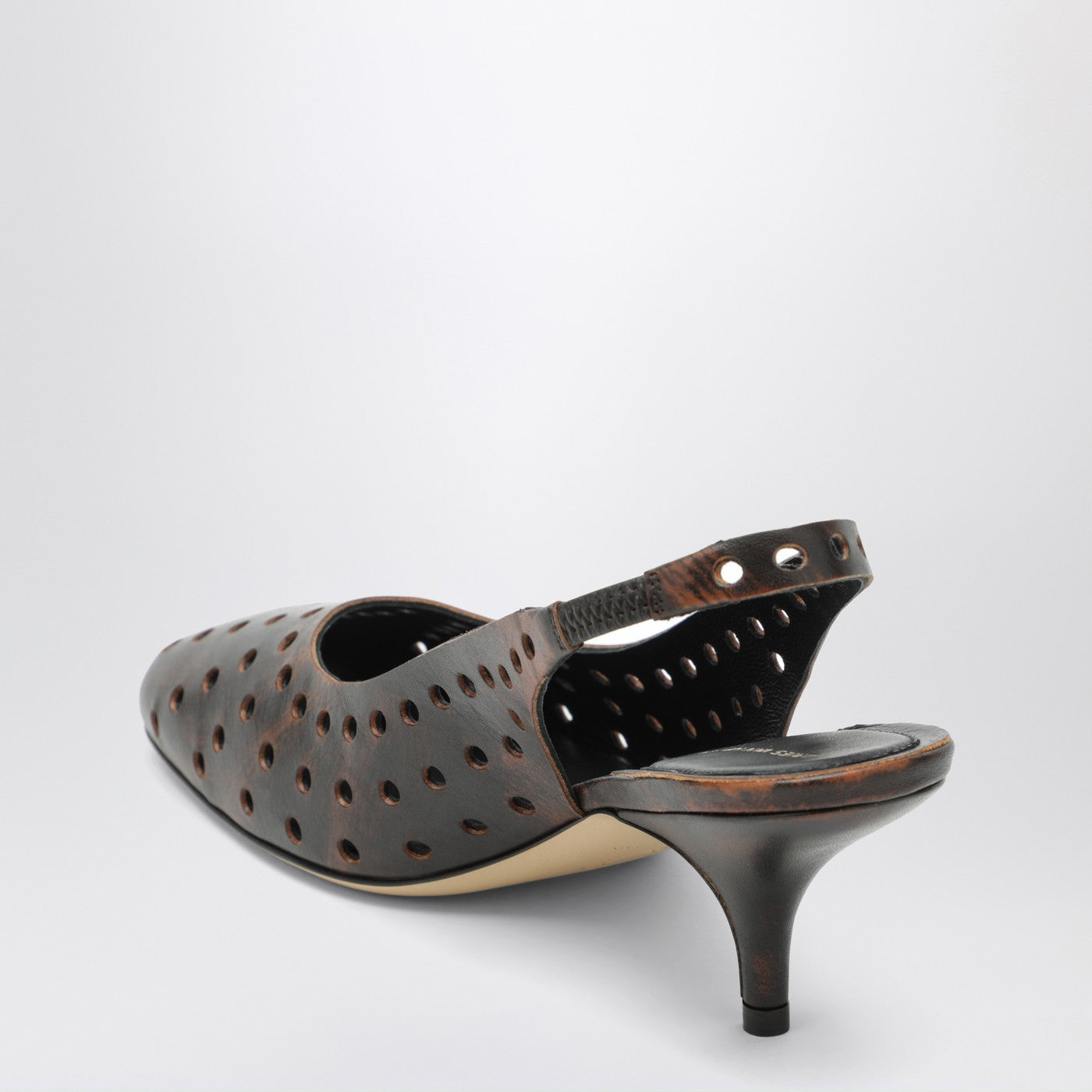 Dries Van Noten Brown Aged Leather Perforated Slingback Shoes Women DRIES VAN NOTEN