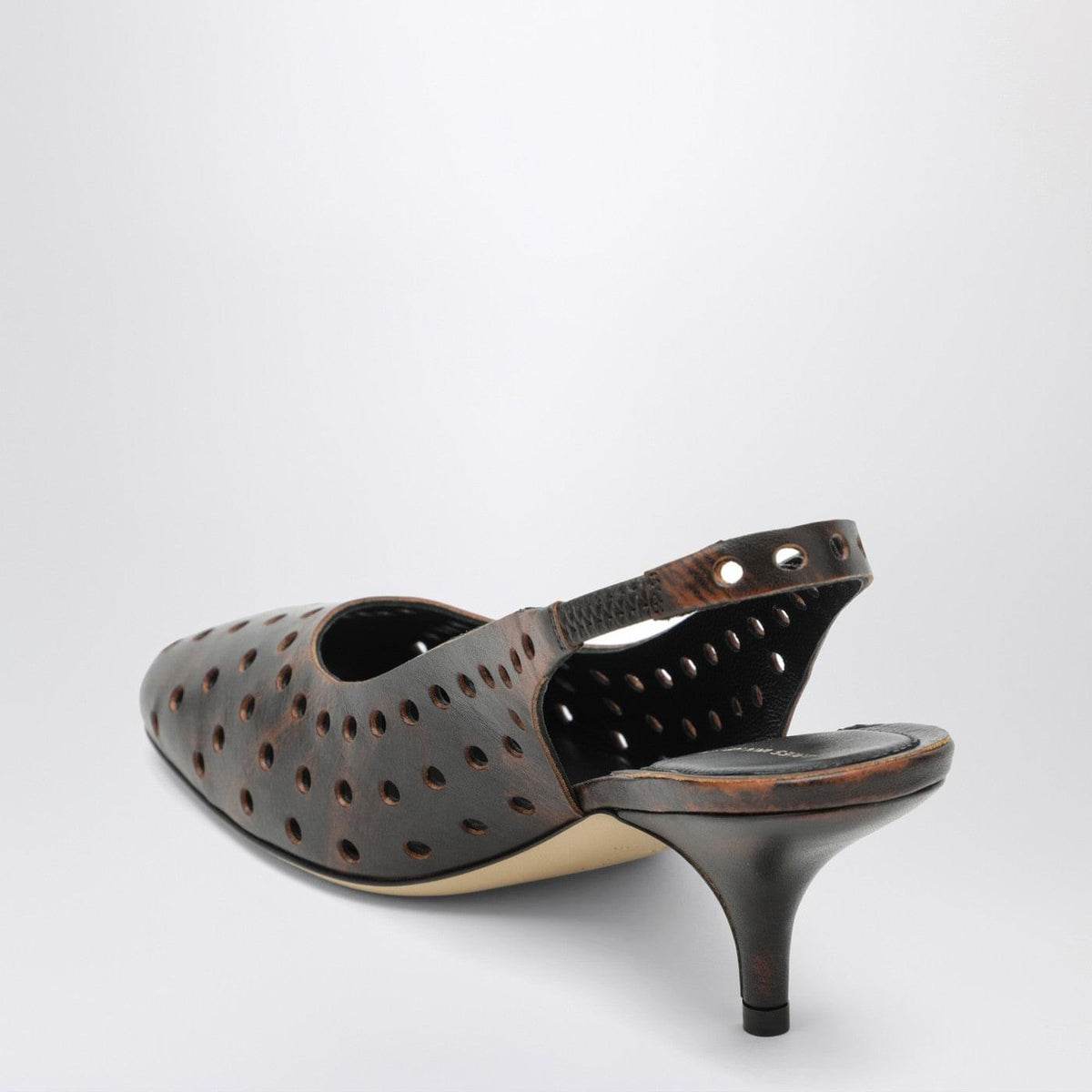 Dries Van Noten Brown Aged Leather Perforated Slingback Shoes Women DRIES VAN NOTEN