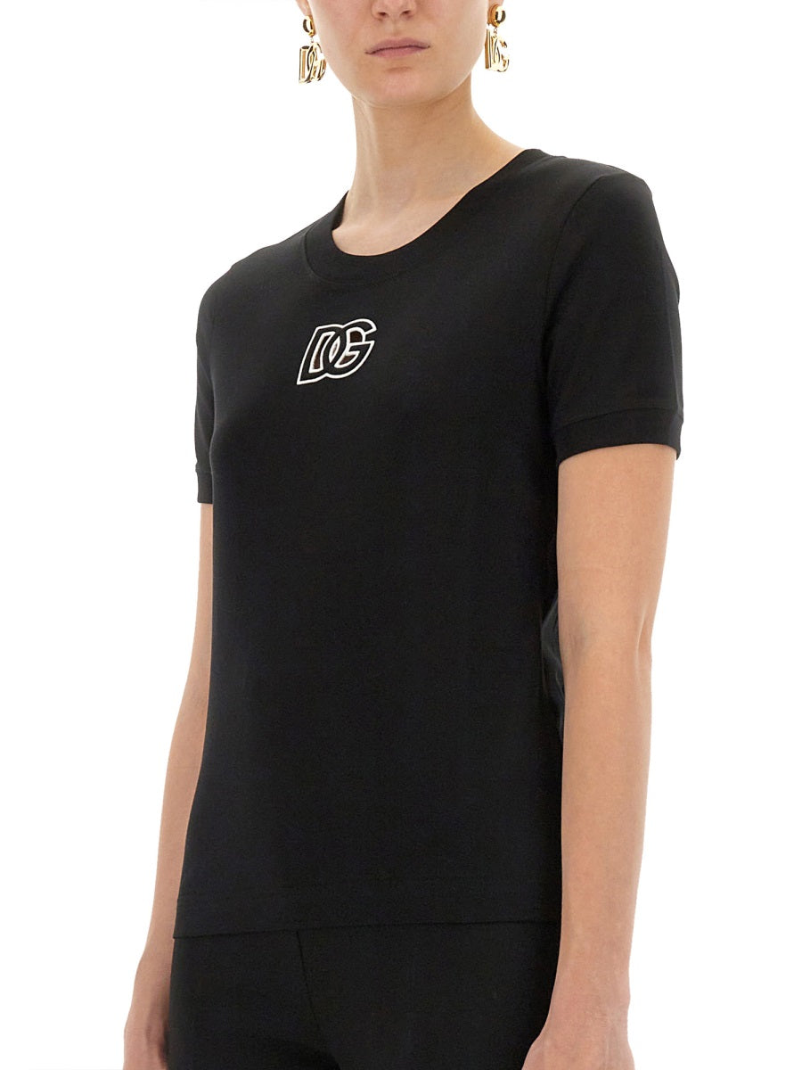 Dolce & Gabbana Women Jersey T-Shirt With Dg Logo Embroidery DOLCE & GABBANA