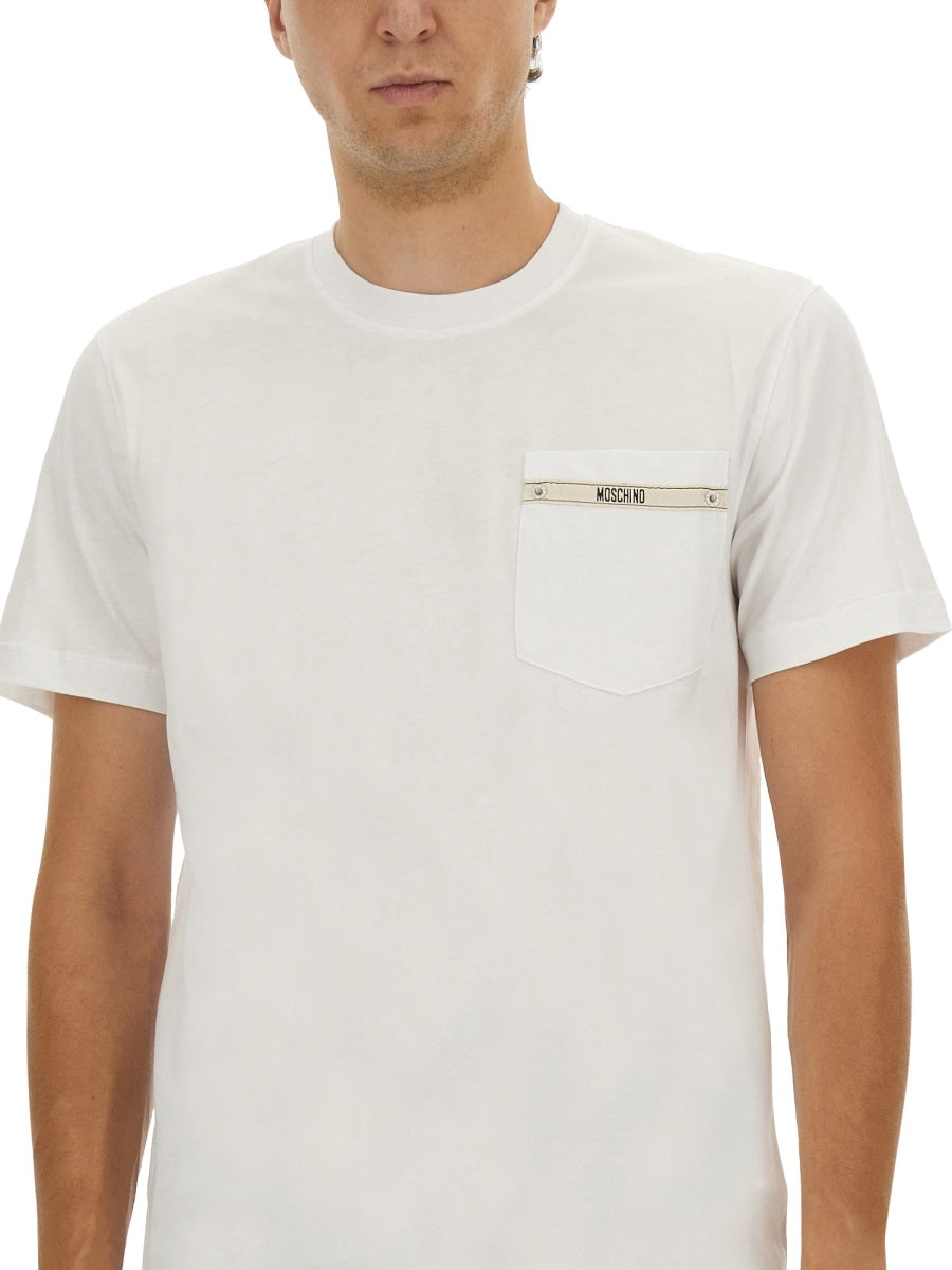 Moschino Men T-Shirt With Logo Ribbon MOSCHINO