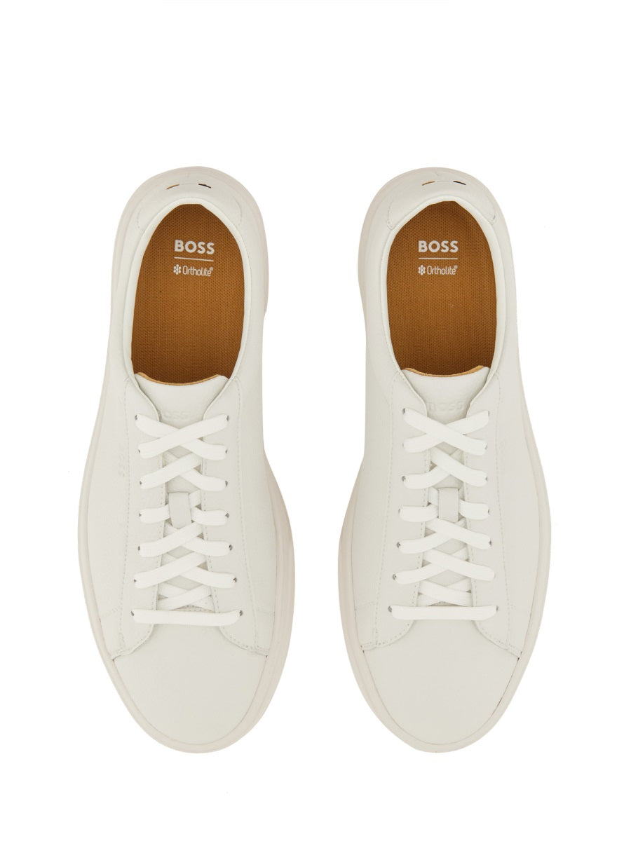 Boss Men Grained Leather Sneaker BOSS