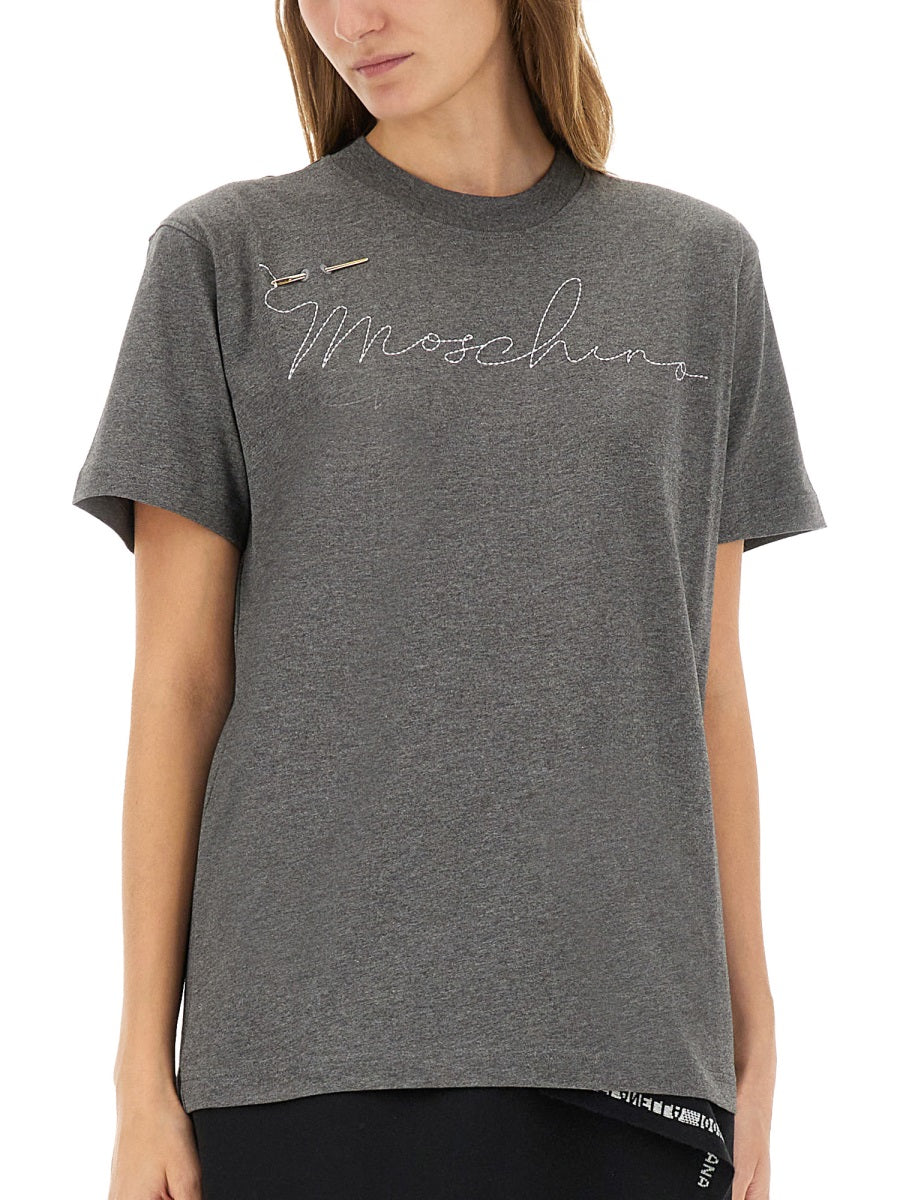 Moschino Women T-Shirt With Embroidered Logo MOSCHINO