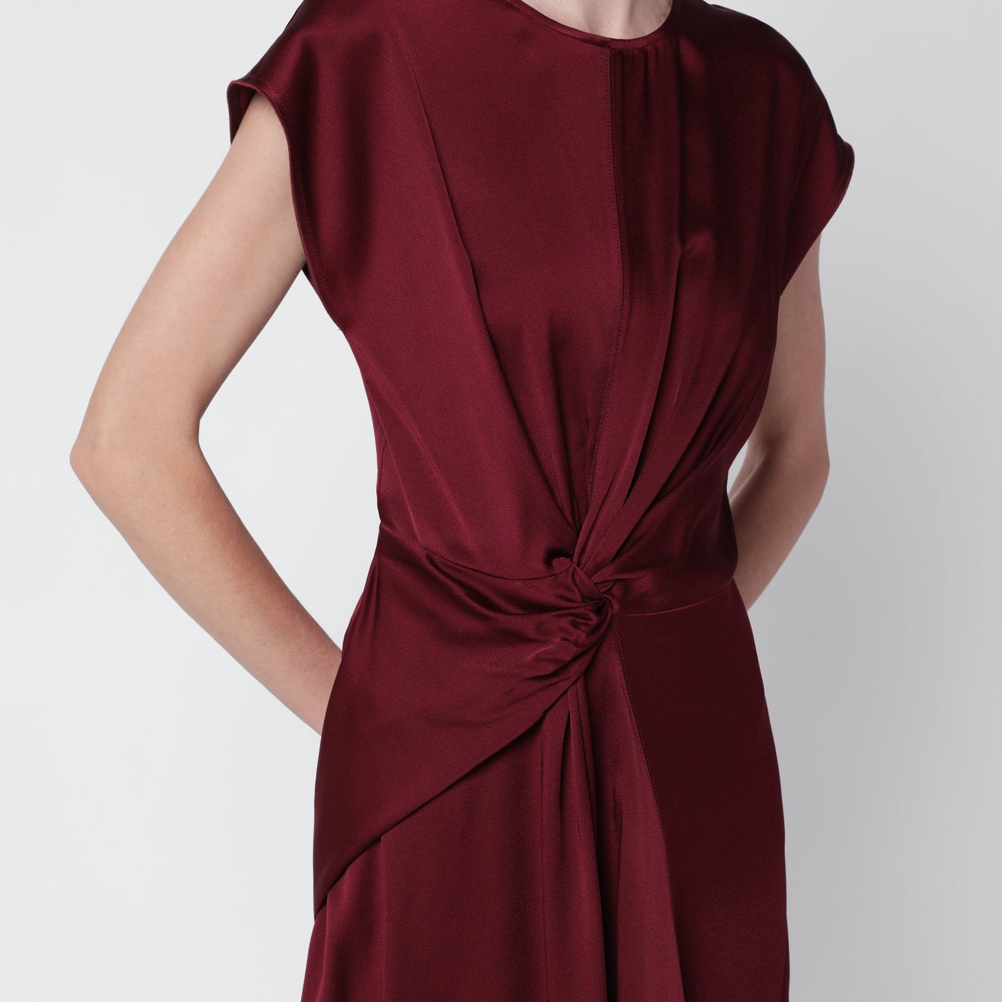 Victoria Beckham Aria Burgundy Midi Dress In Satin Crepe Women VICTORIA BECKHAM