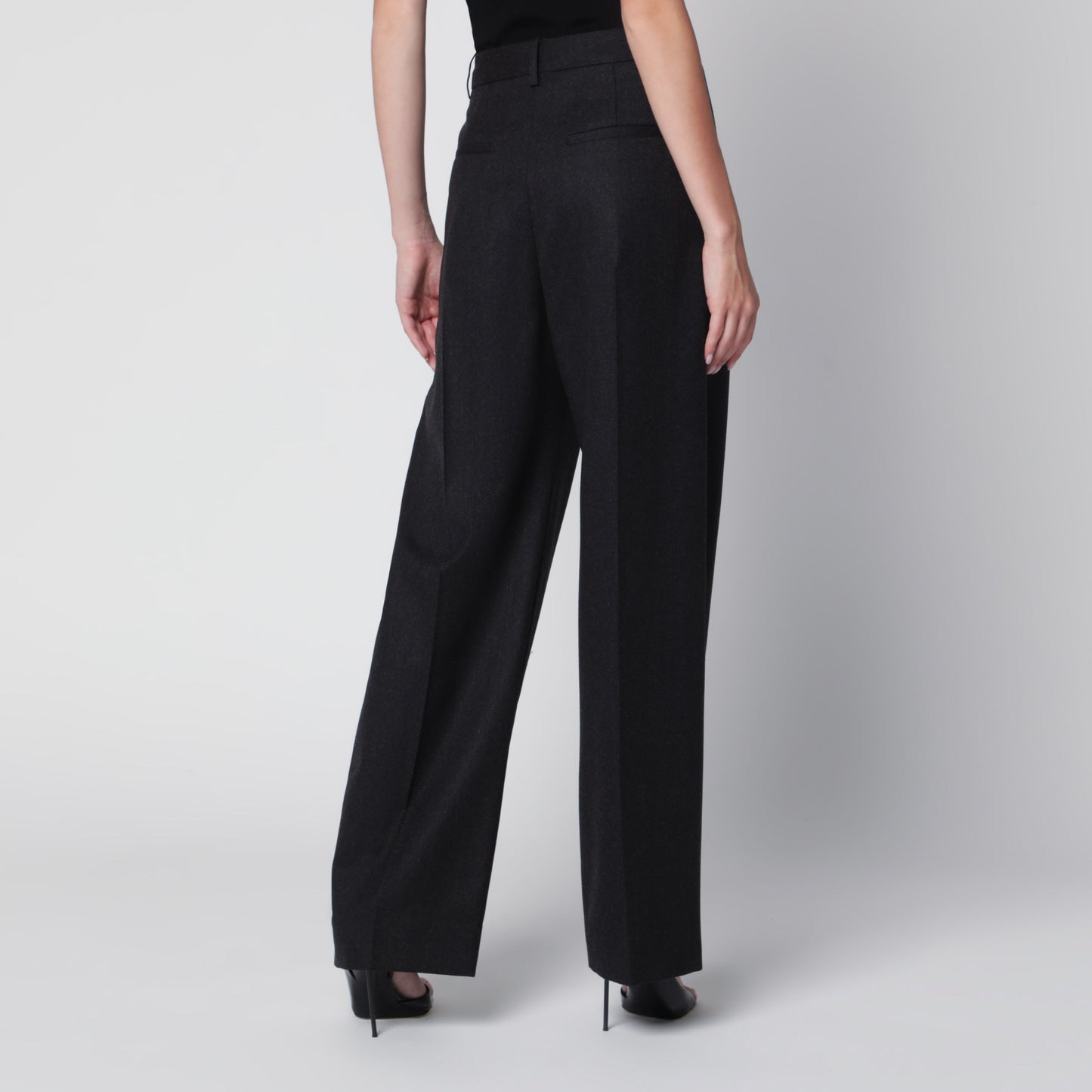 Victoria Beckham Cecilia Trousers In Dark Grey Melange Wool Women VICTORIA BECKHAM