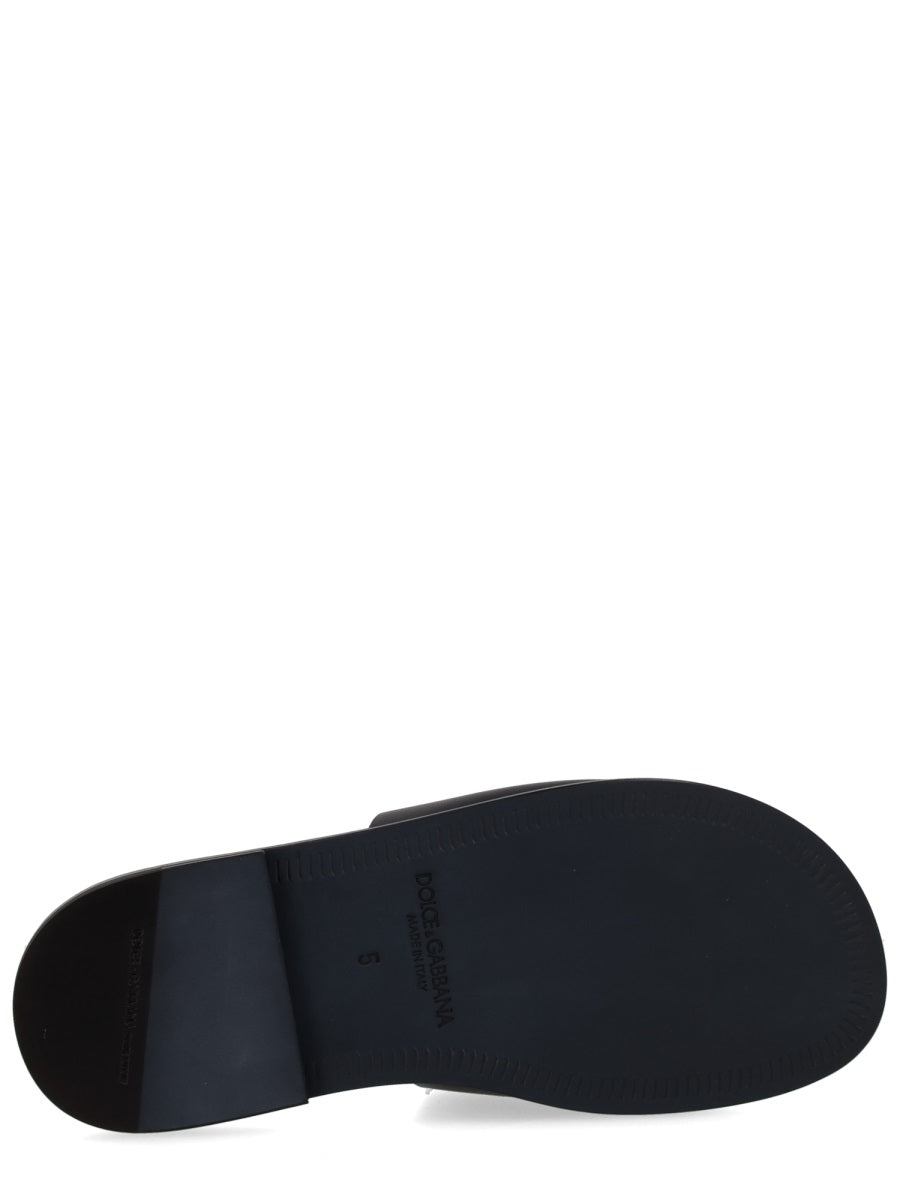 Dolce & Gabbana Men Leather Slide With Logo DOLCE & GABBANA