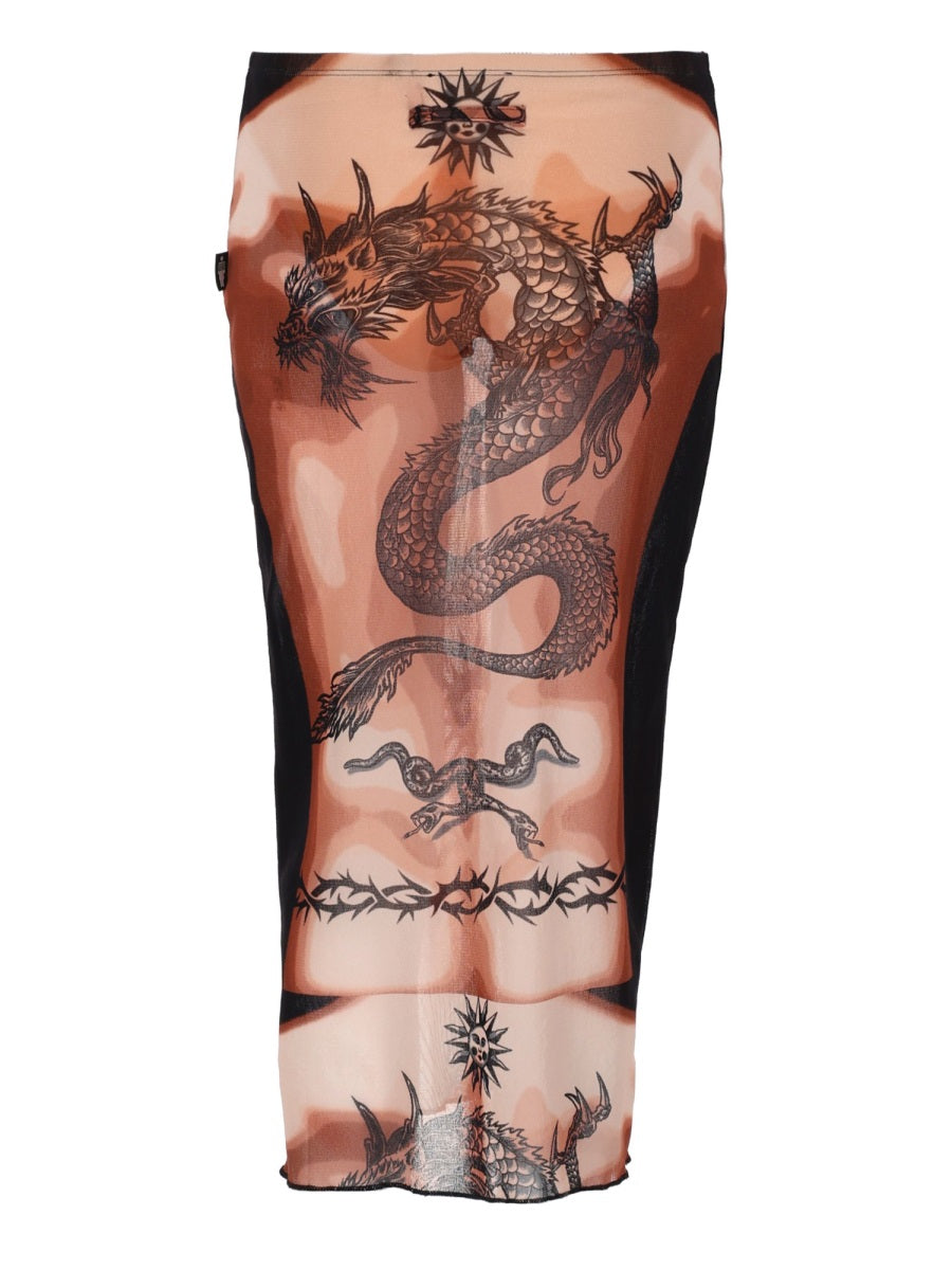 Jean Paul Gaultier Women Midi Skirt With "Safe Sex Tatoo" Print JEAN PAUL GAULTIER