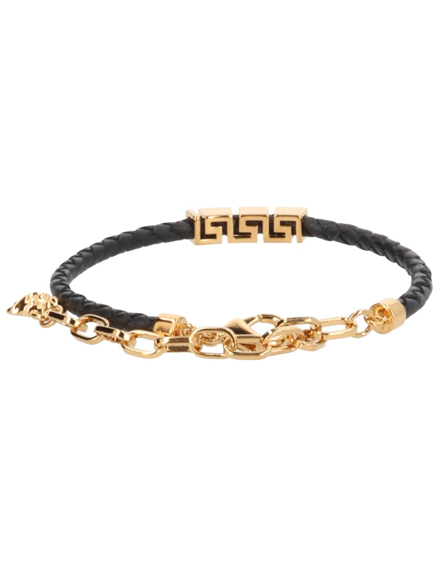 Versace Men Leather Bracelet With "Greek" VERSACE