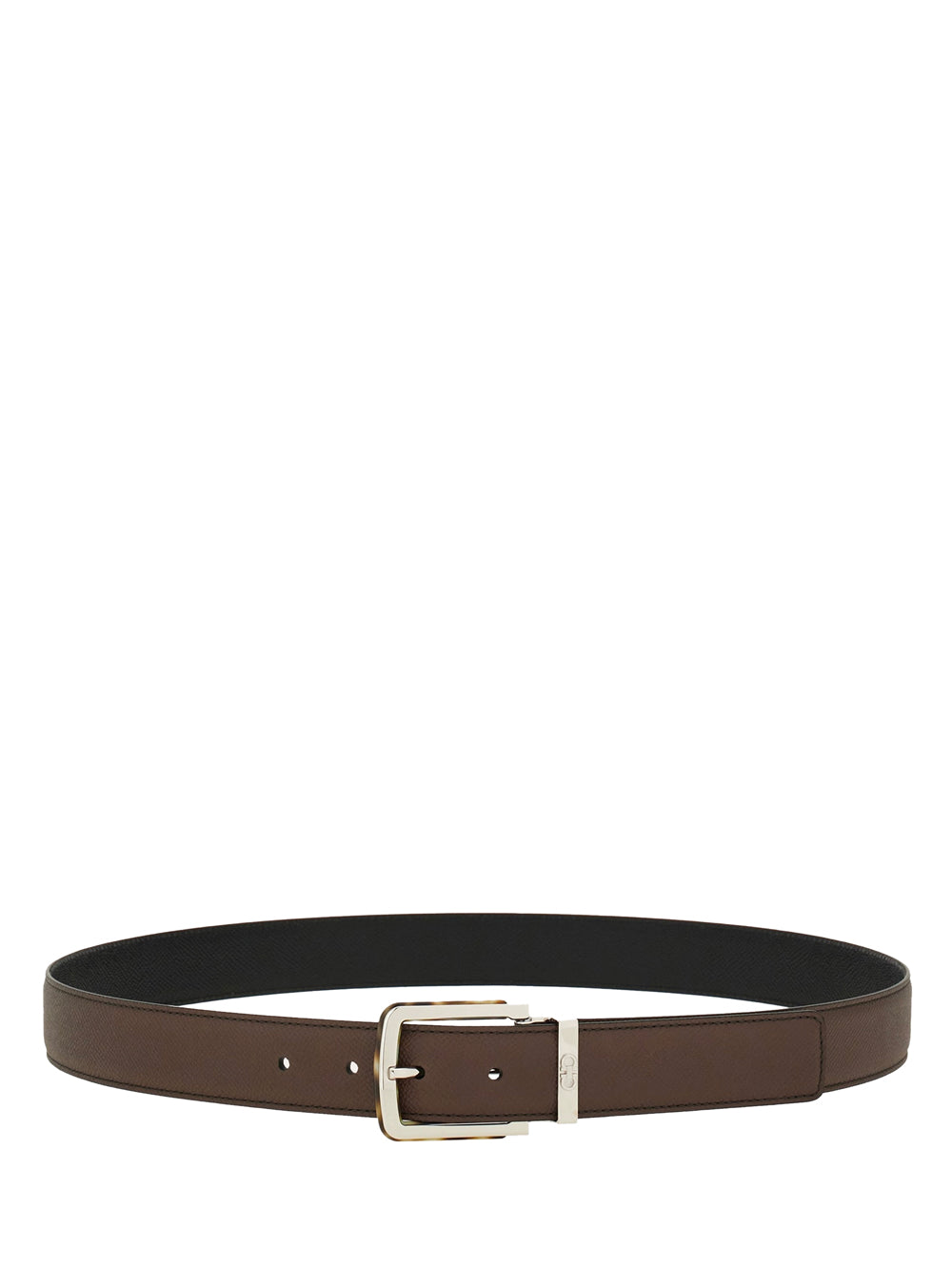 Ferragamo Men Two-Tone Reversible Belt With Tortoiseshell Resin Edge Buckle FERRAGAMO