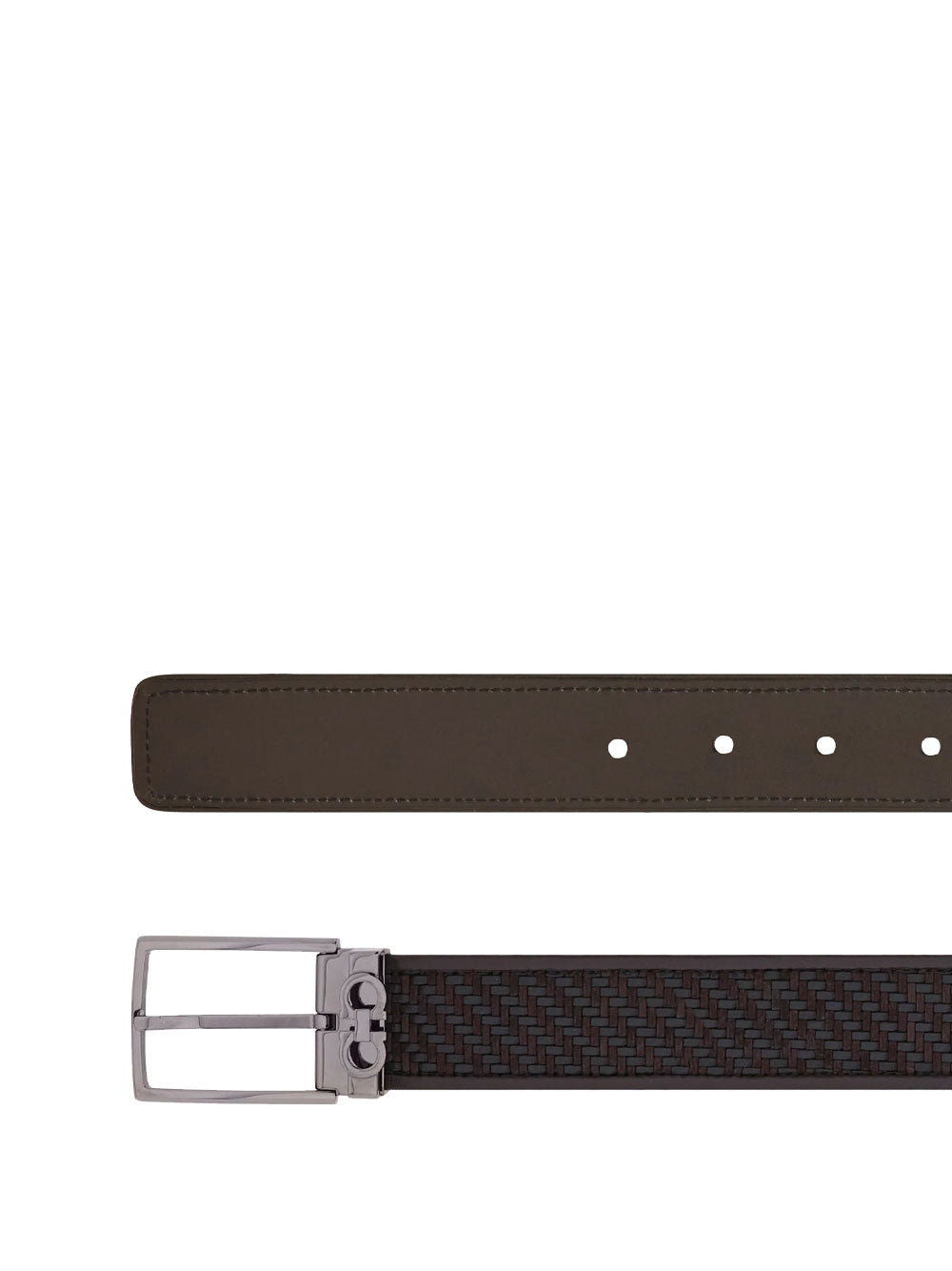 Ferragamo Men Basketweave Effect Leather Belt With Square Buckle FERRAGAMO