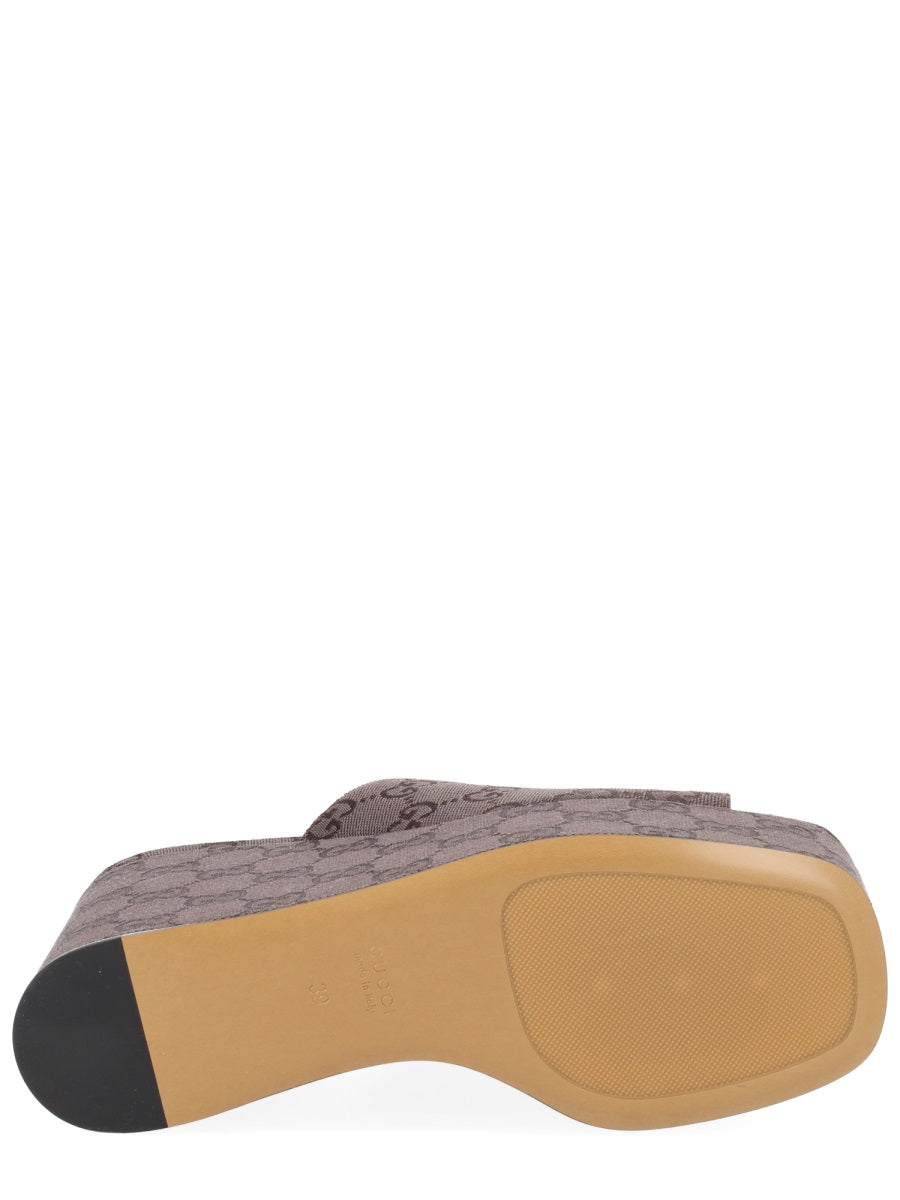 Gucci Women Fabric Wedge Sandal "Gg"