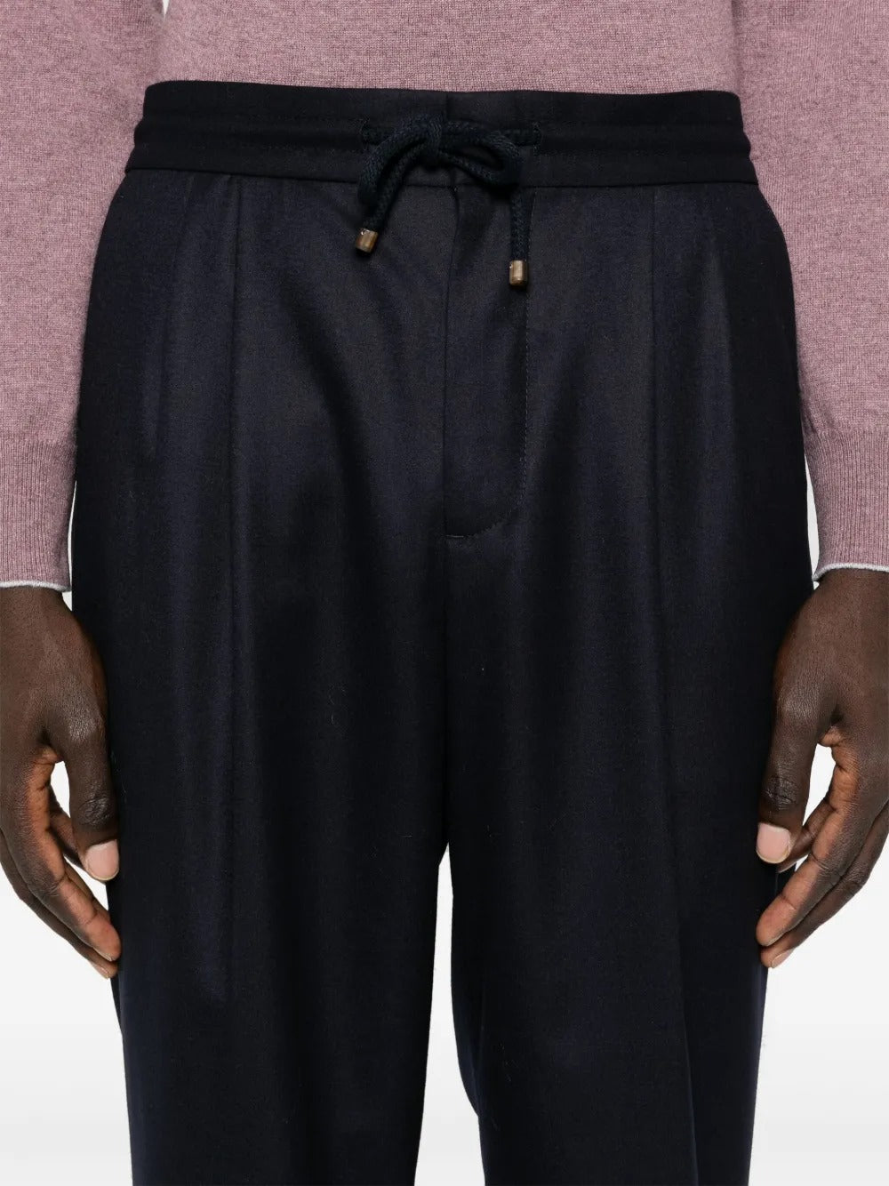Brunello Cucinelli Men Wool Flannel Leisure Fit Trousers With Drawstring And Double Pleats BRUNELLO CUCINELLI