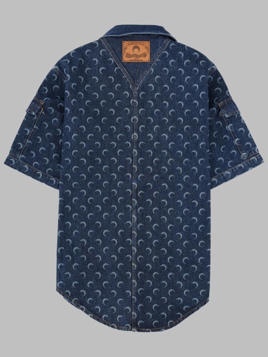 Marine Serre Men Camicia In Denim Con Stampa All Over MARINE SERRE
