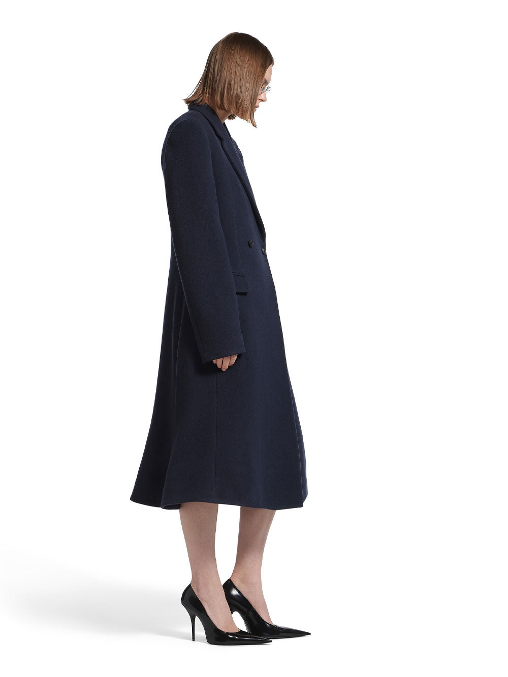 Balenciaga Women Godet Brushed Wool Midi Coat BALENCIAGA