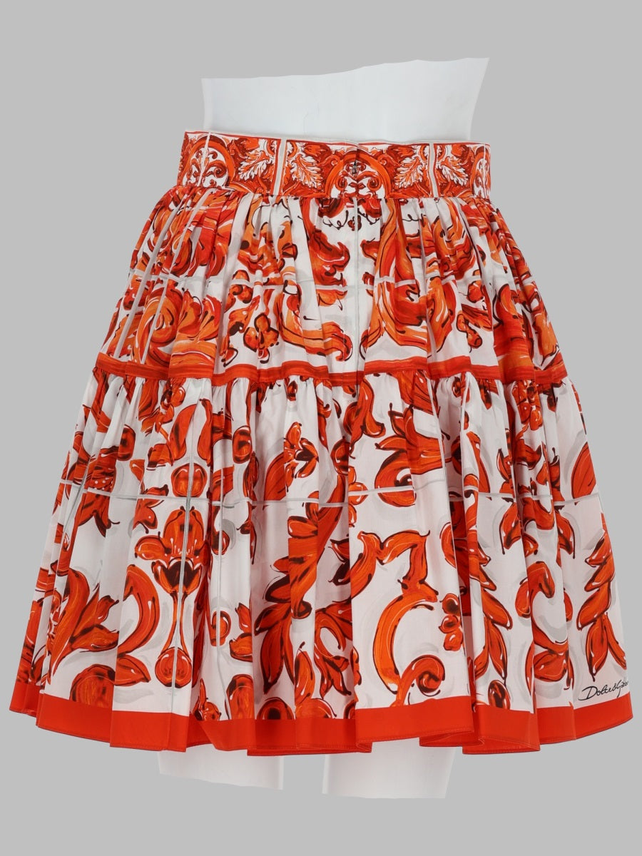 Dolce & Gabbana Women Gonna Corta In Popeline Stampa Maiolica DOLCE & GABBANA