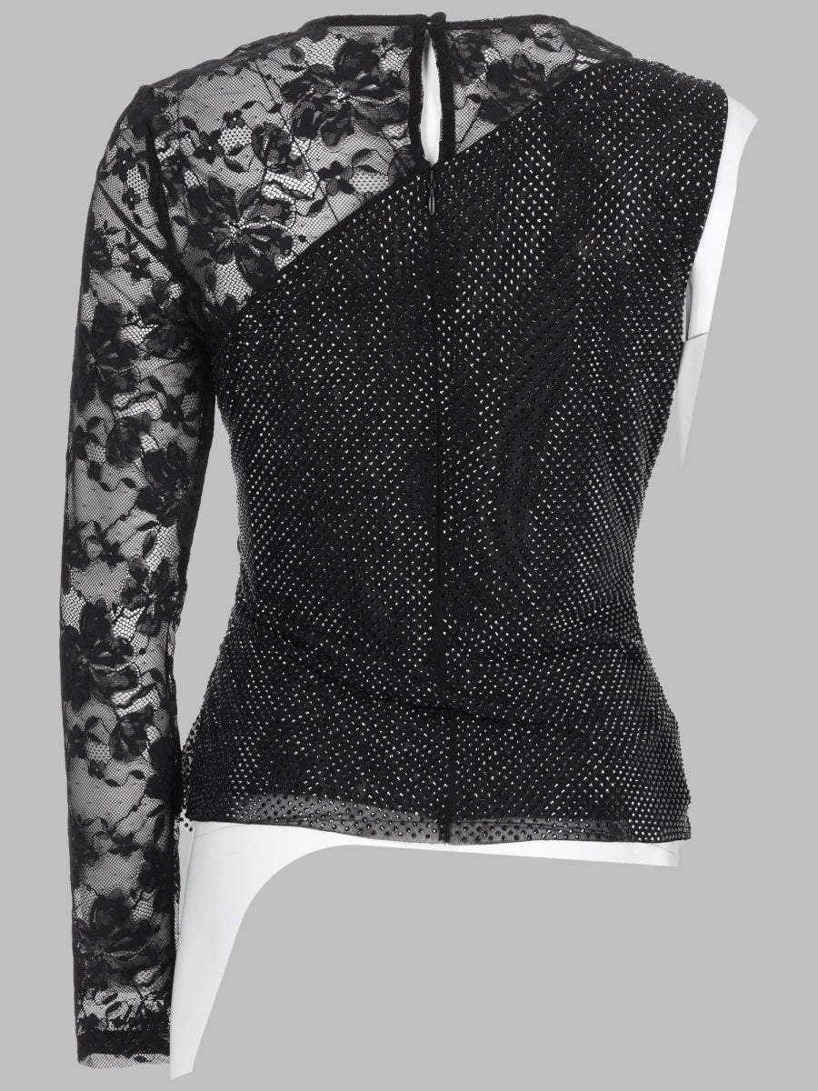 Self-Portrait Women Top Monospalla Con Strass E Pizzo SELF-PORTRAIT