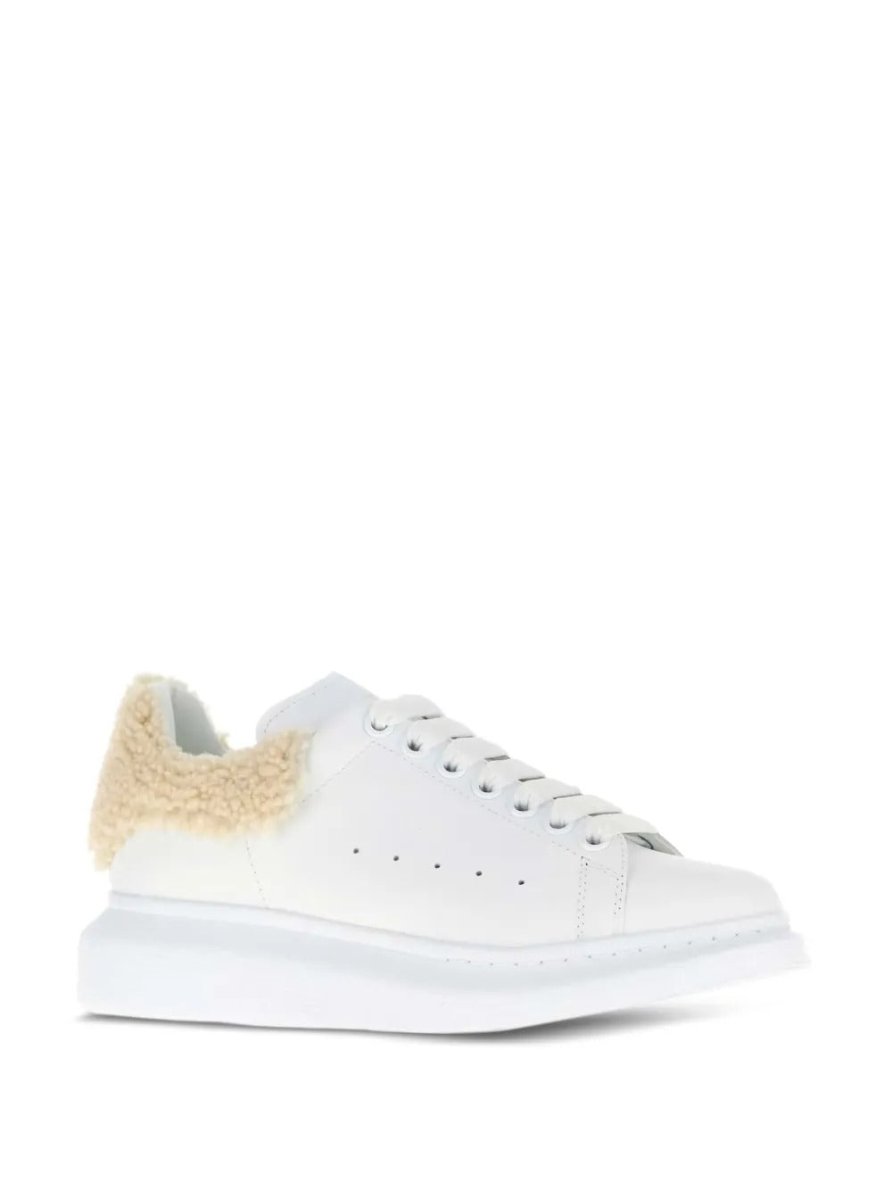 Alexander Mcqueen Women Oversized Sneakers In White Leather With Shearling Heel Tab ALEXANDER MCQUEEN