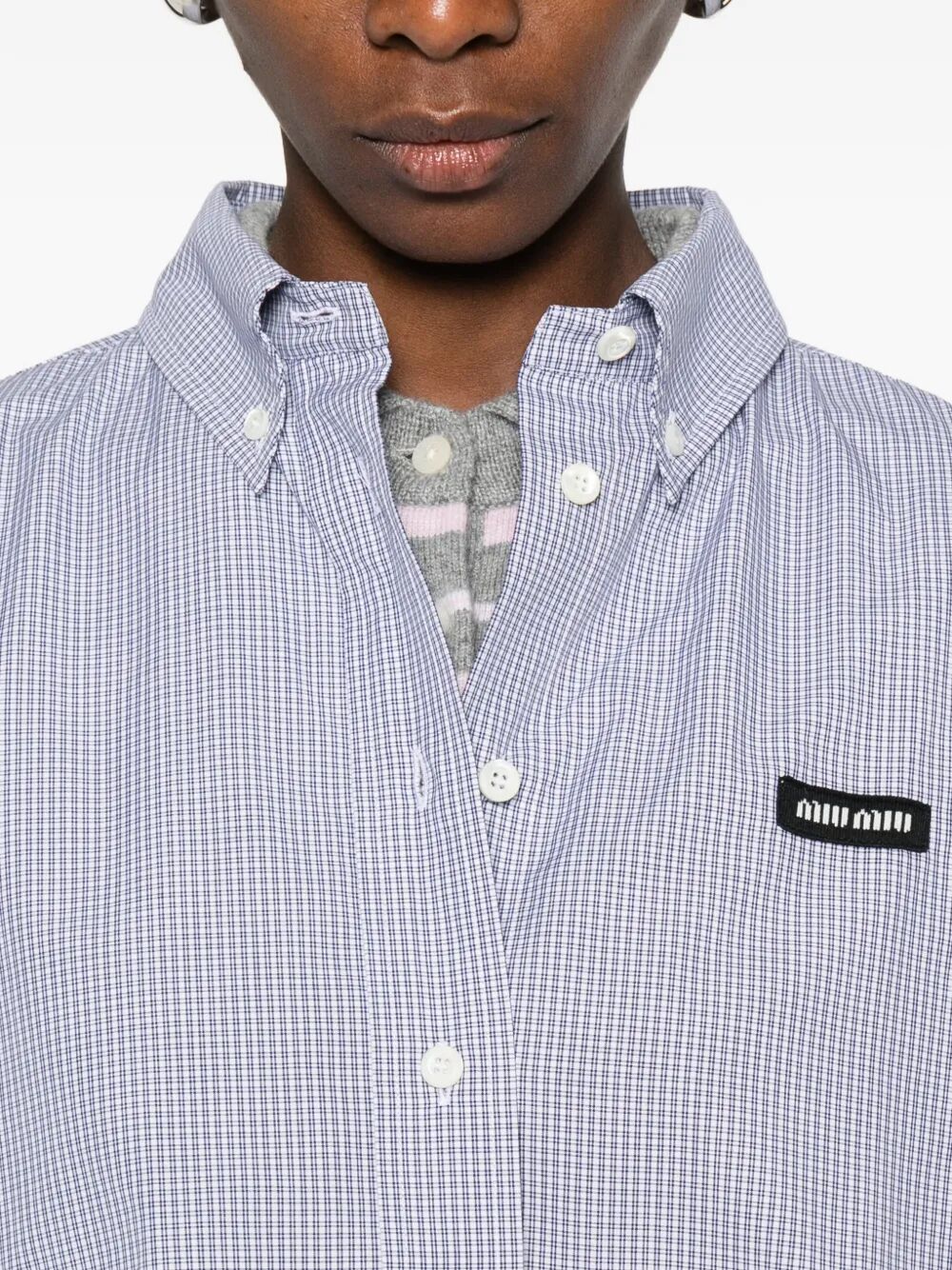 Miu Miu Women Check Pattern Cropped Poplin Shirt MIU MIU