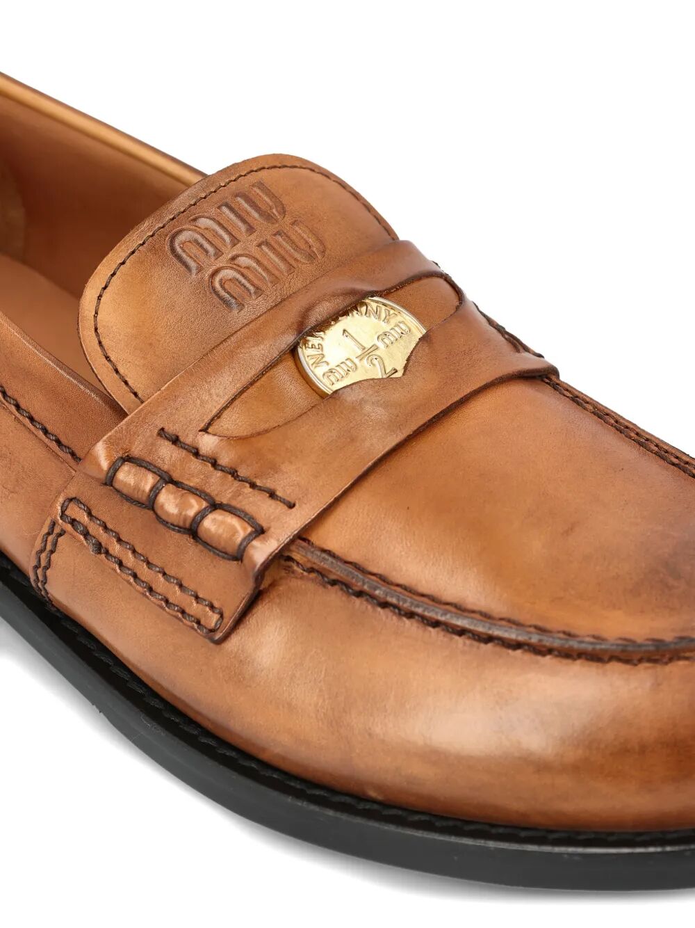 Miu Miu Women Vintage-Effect Leather Penny Loafers MIU MIU