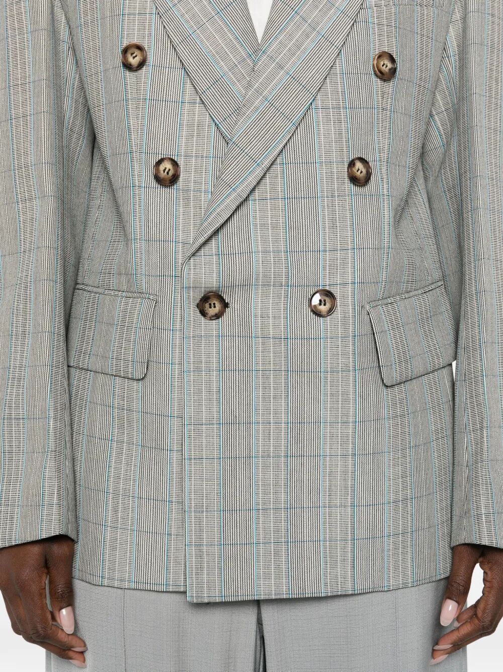 Victoria Beckham Women Check Wool Double-Breasted Tailored Jacket VICTORIA BECKHAM