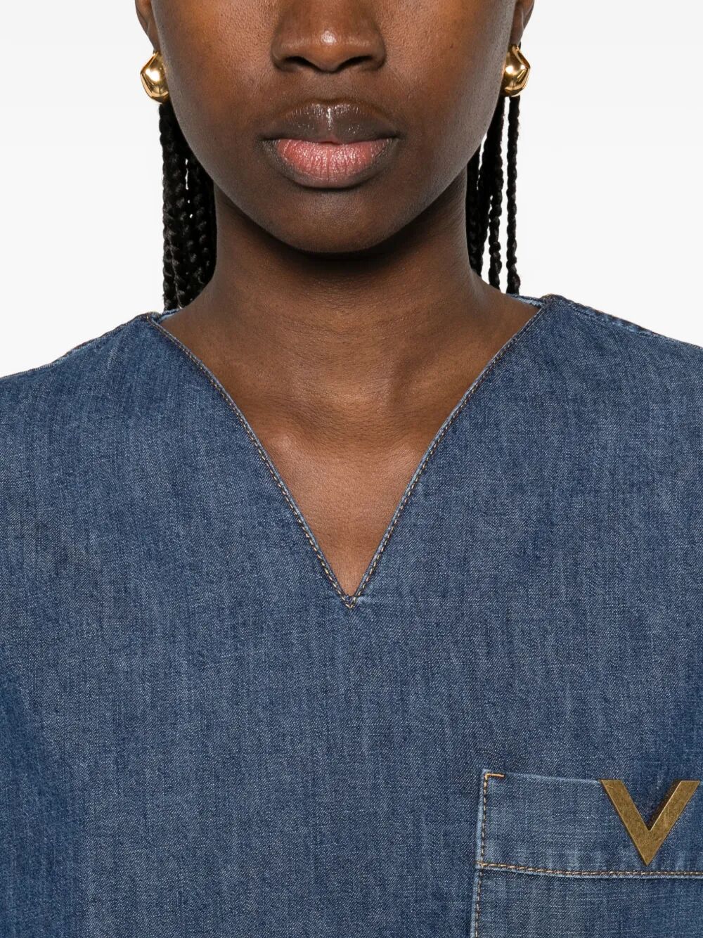 Valentino Garavani Women V-Neck Denim Shirt With Logo VALENTINO GARAVANI