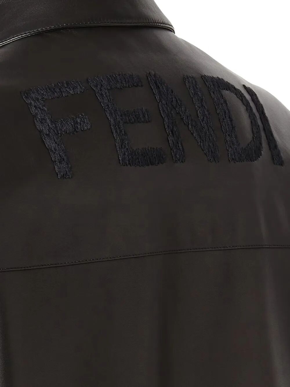 Fendi Men Leather Bluson With Maxi Fendi Lettering Embroidery FENDI