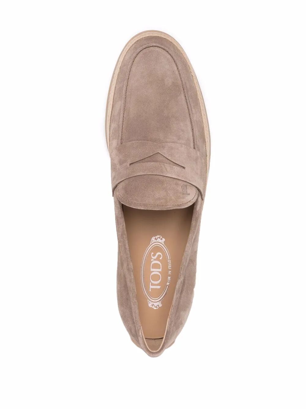 Tod's Men Suede Loafers With Rubber Outsole And Raffia Piping TOD'S
