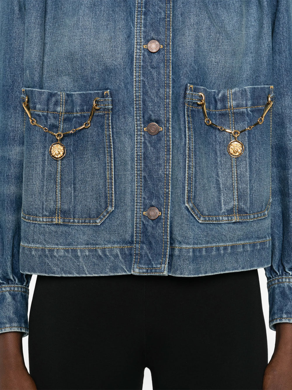 Chloe Women High-Neck Gathered Denim Jacket CHLOE