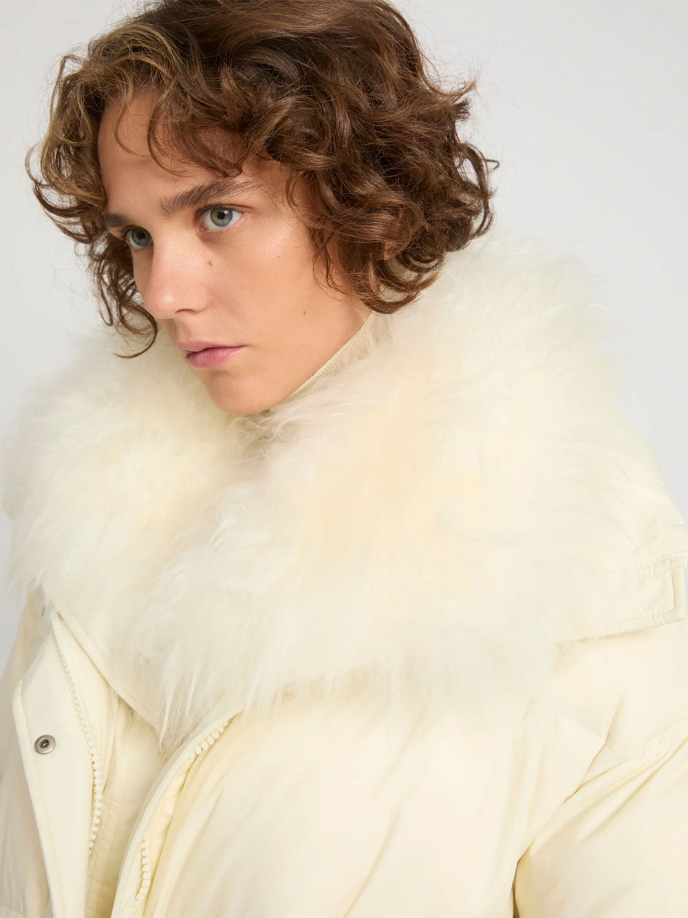 Yves Salomon Women Ys Army Collection: Mid-Length Down Jacket With Removable Bib And Lambswool Trim YVES SALOMON