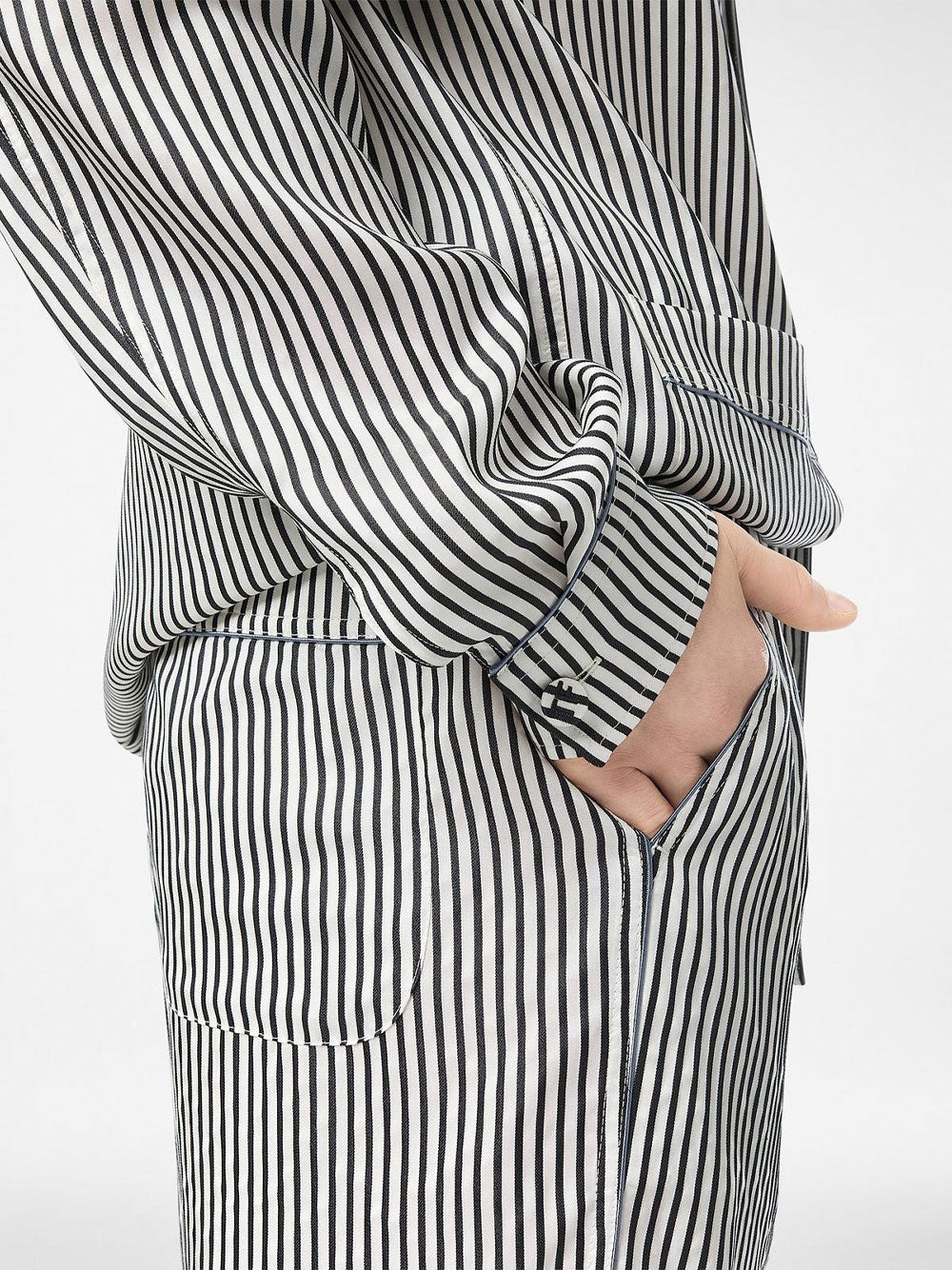 Tom Ford Women Striped Silk Pj Shirt With Piping And Tonal Tf Embroidered Logo TOM FORD