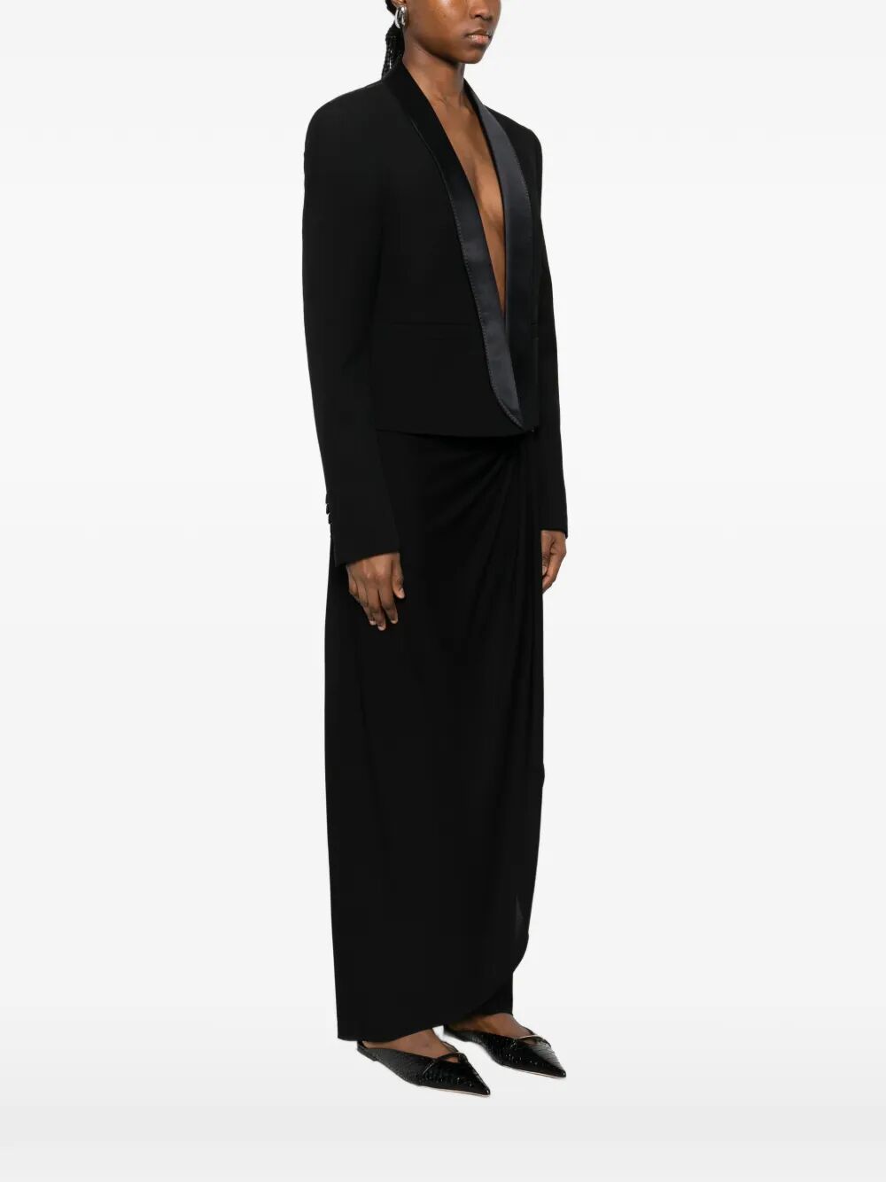 Tom Ford Women Bi-Color Single Breasted Shawl Lapel Cropped Tuxedo Jacket TOM FORD