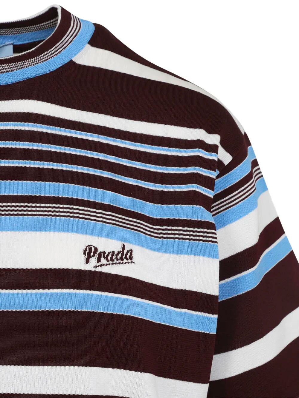 Prada Women Logo-Intarsia Striped Cotton T-Shirt PRADA