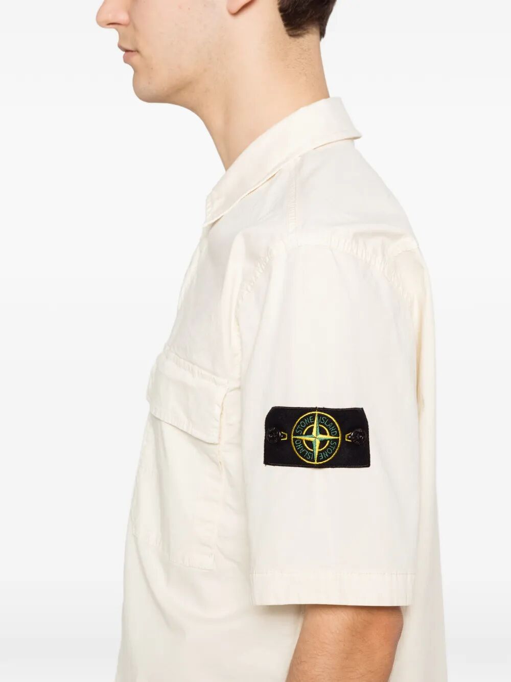 Stone Island Men Comfort-Fit Short-Sleeved Cotton Twill Shirt With Pocket STONE ISLAND