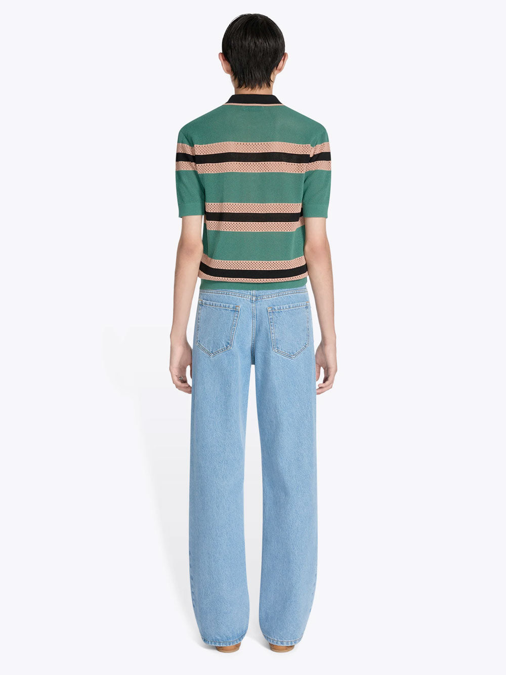 Dries Van Noten Men Mercy Viscose Mesh Tricolor Striped Polo Shirt DRIES VAN NOTEN