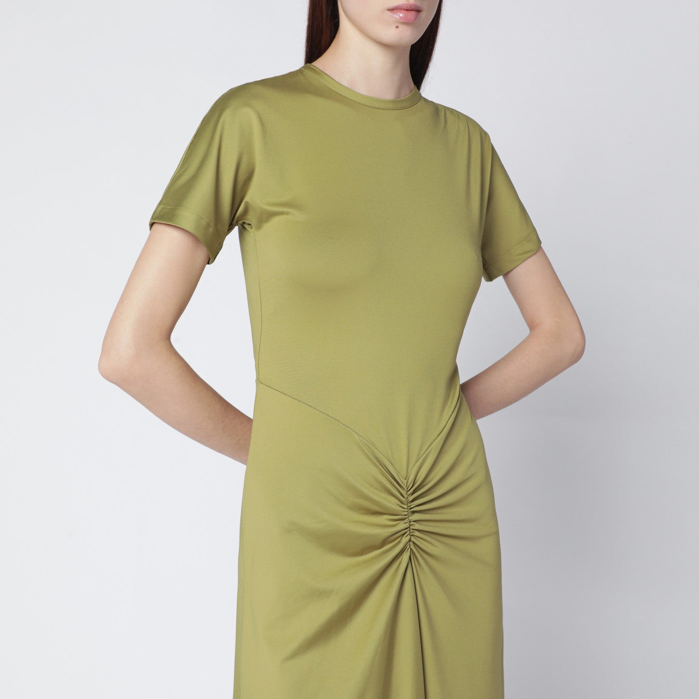 Victoria Beckham Blaire Dress With Gathered Waist In Yellowish Green Women VICTORIA BECKHAM