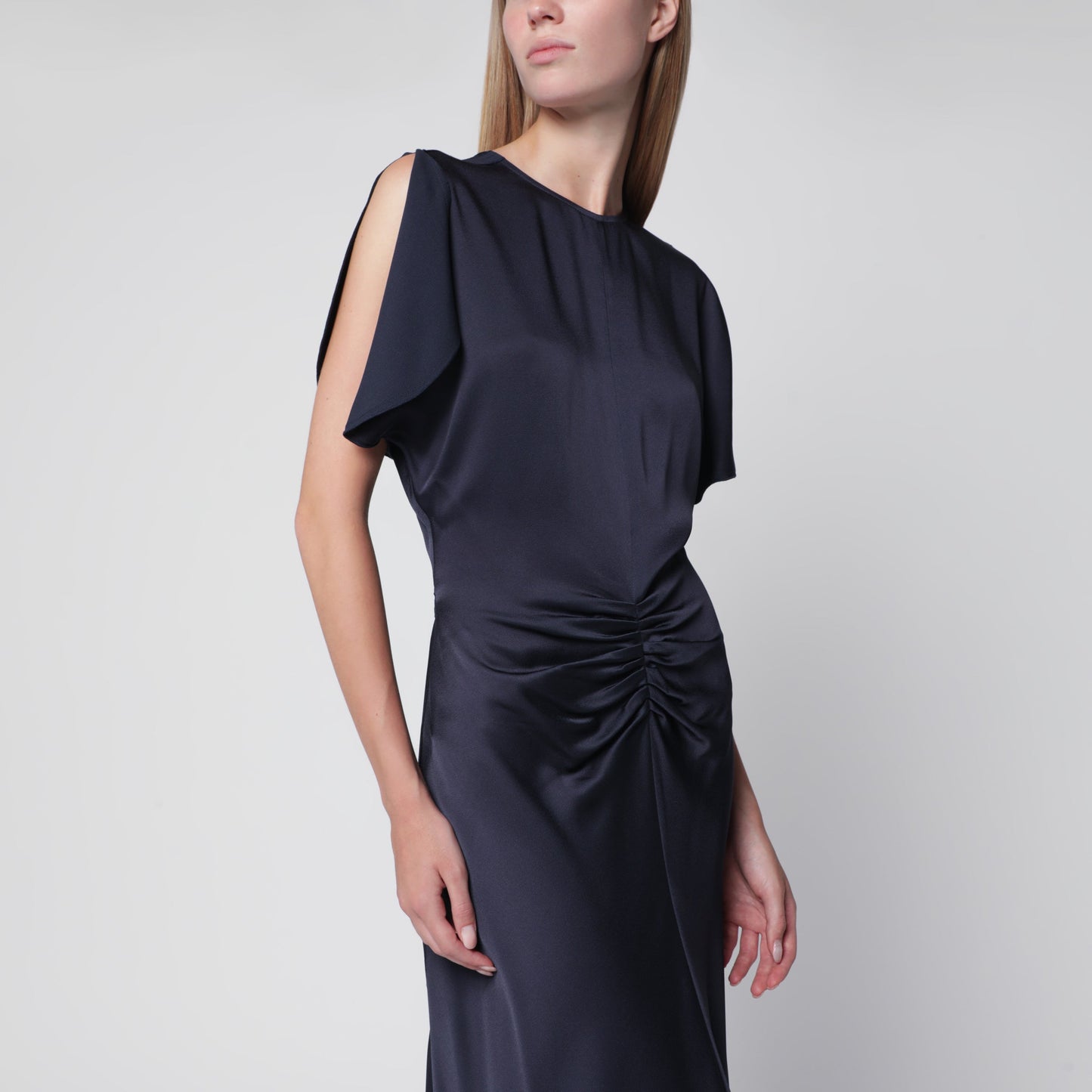 Victoria Beckham Bela Midi Dress In Midnight Satin Crãªpe Women VICTORIA BECKHAM